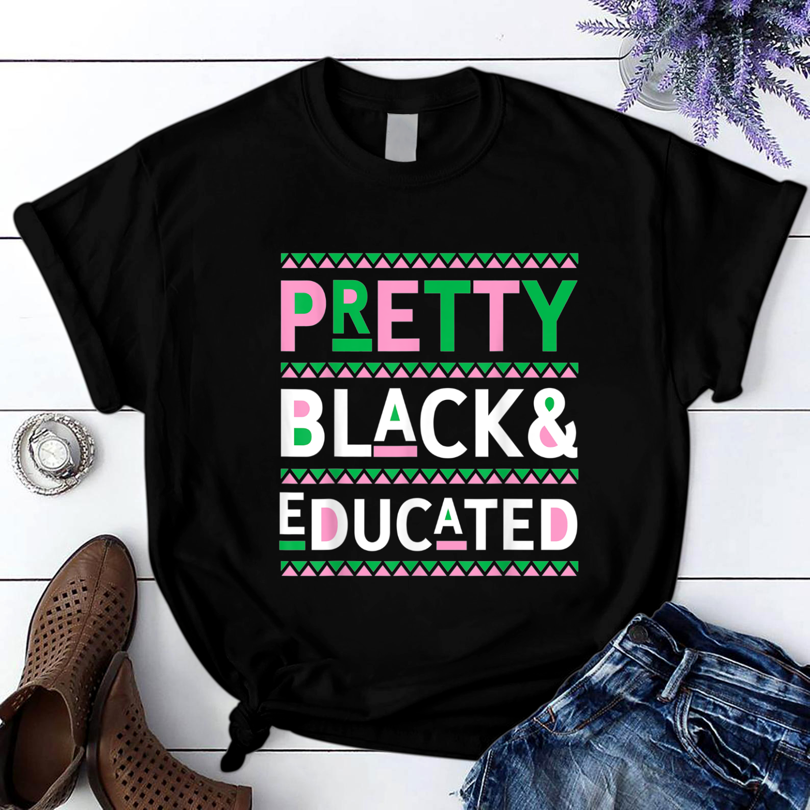 Black History Month Gifts Pretty Black and Educated T Shirt Black Unisex S-6XL