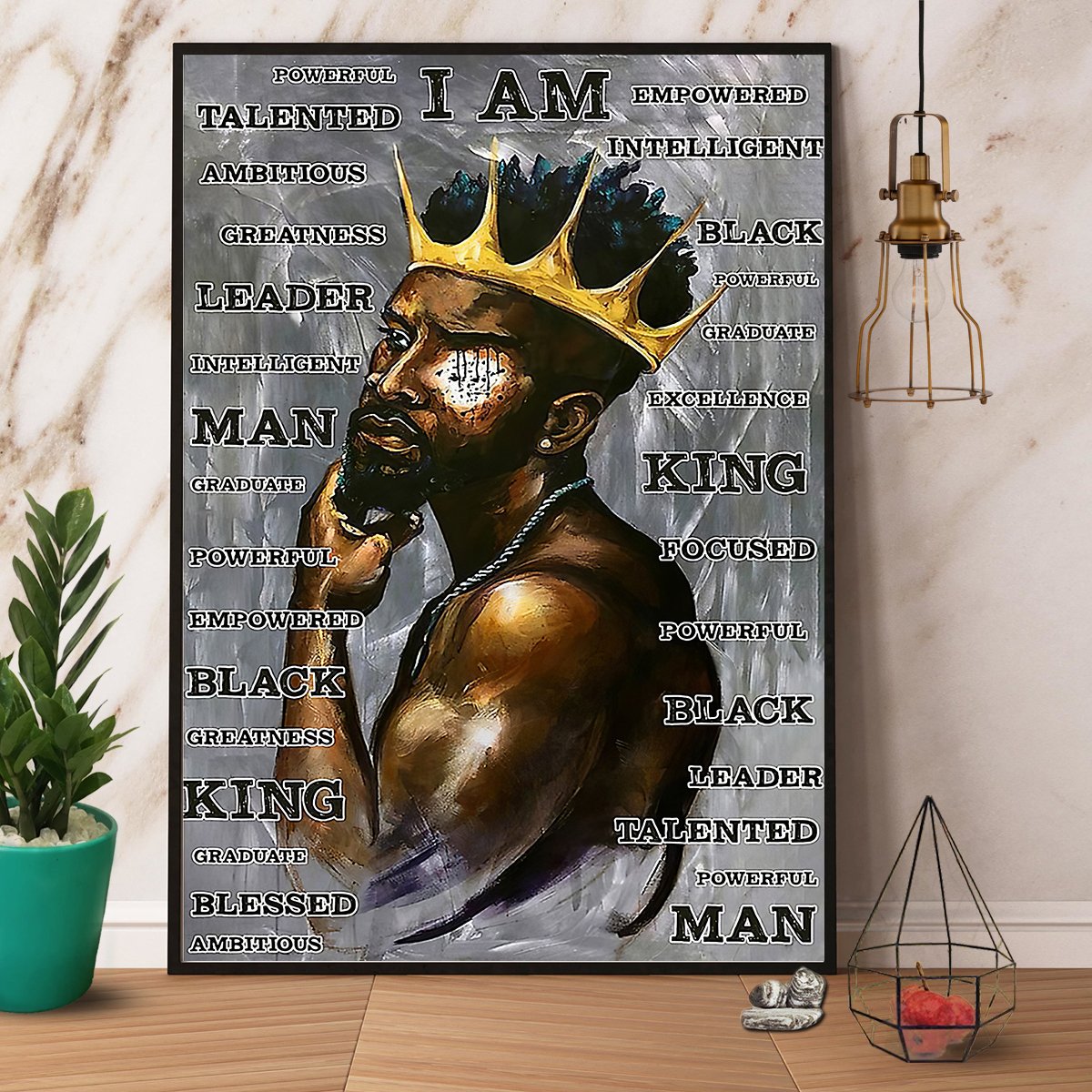 Black King Portrait I Am Powerful Man Satin Poster Portrait No Frame