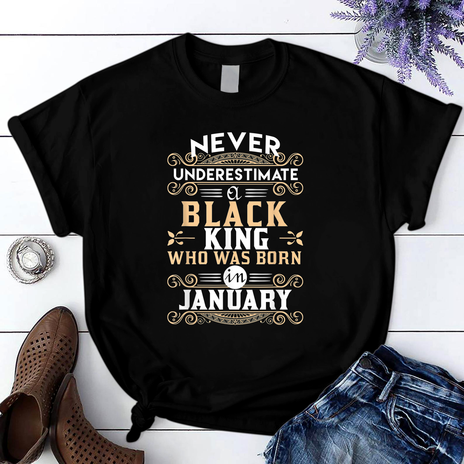 Black Kings Are Born In January T Shirt Black Unisex S-6XL