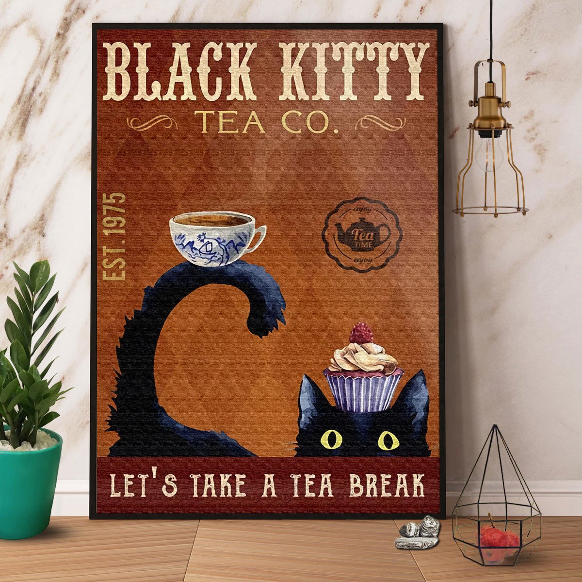 Black Kitty Tea Company Let'S Take A Tea Break Satin Poster Portrait No Frame