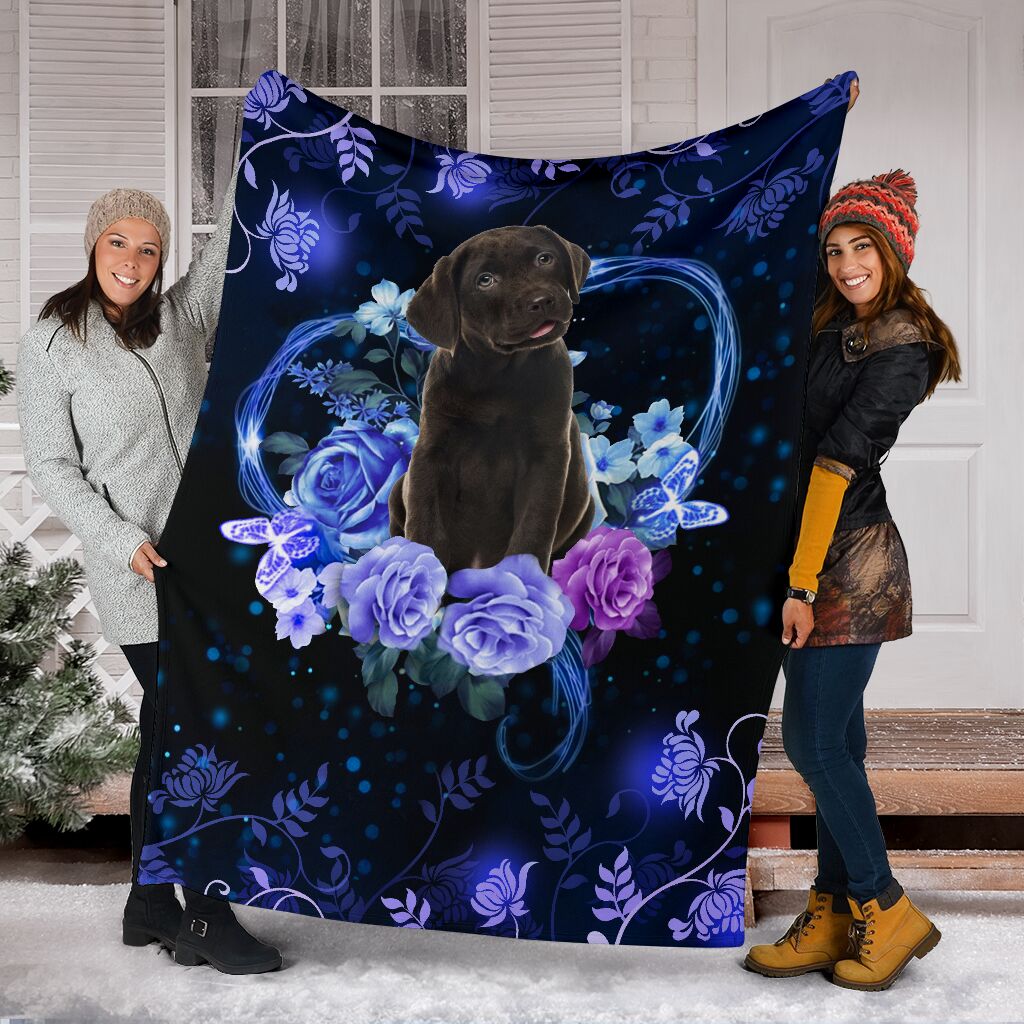 Black Labrador Premium Blanket Flower Fleece Blanket