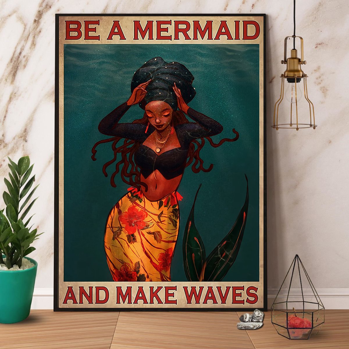 Black Mermaid Be A Mermaid And Make Waves Satin Poster Portrait No Frame