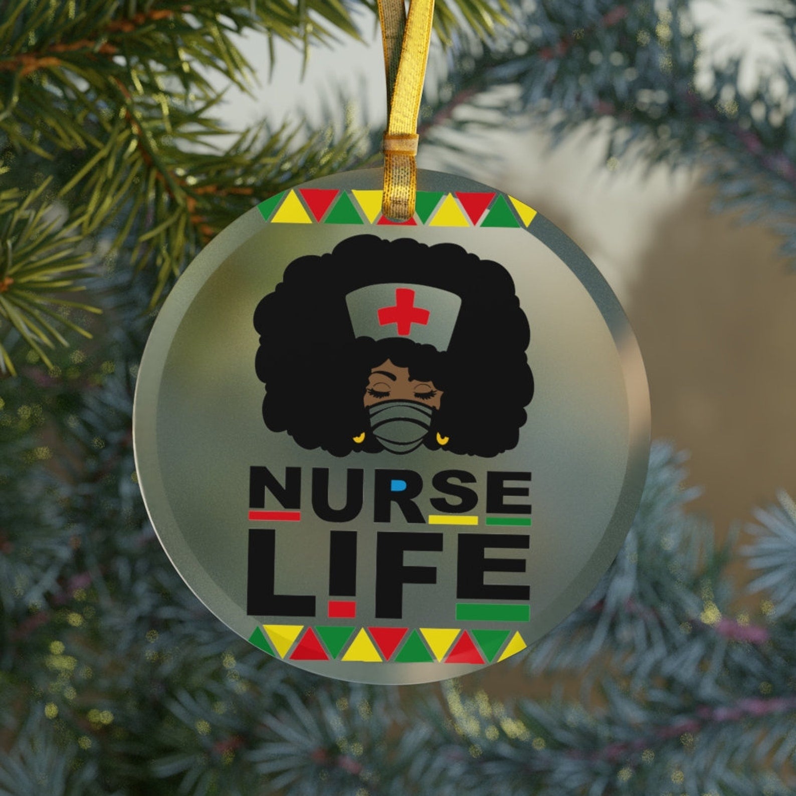 Black Nurse Glassblack Girl Black Nurse Giftsblack Pride Womenafro Nurse Life Afrocentric Christmas Ornament