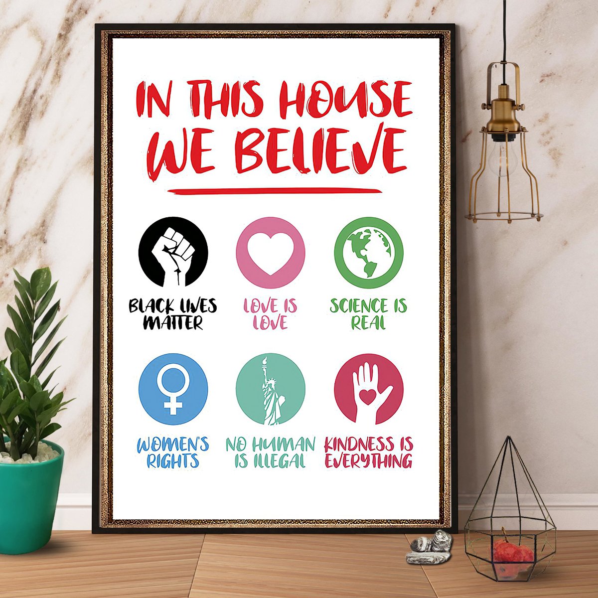 Black Pride In This House We Believe Satin Poster Portrait No Frame