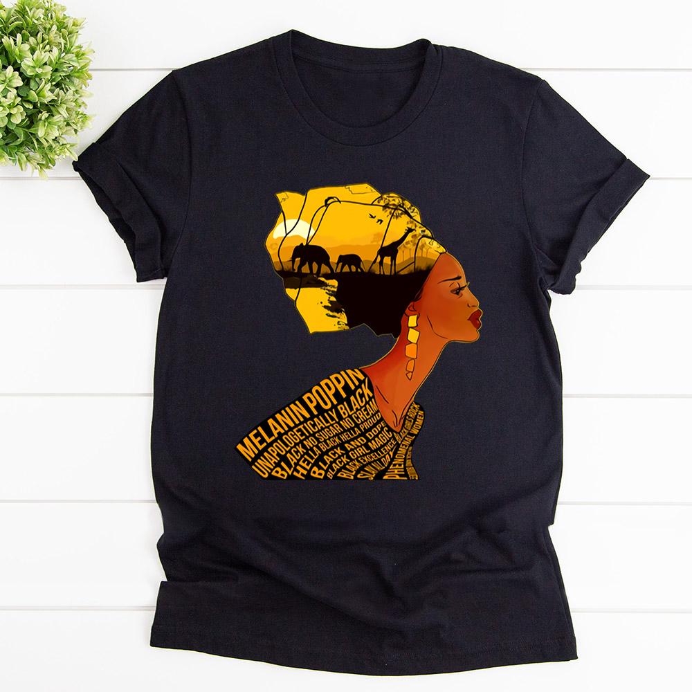 Black Queen Melanin Poppin Black No Sugar No Cream Sexy Charming Elephant Giraffe T Shirt Black Unisex S-6XL