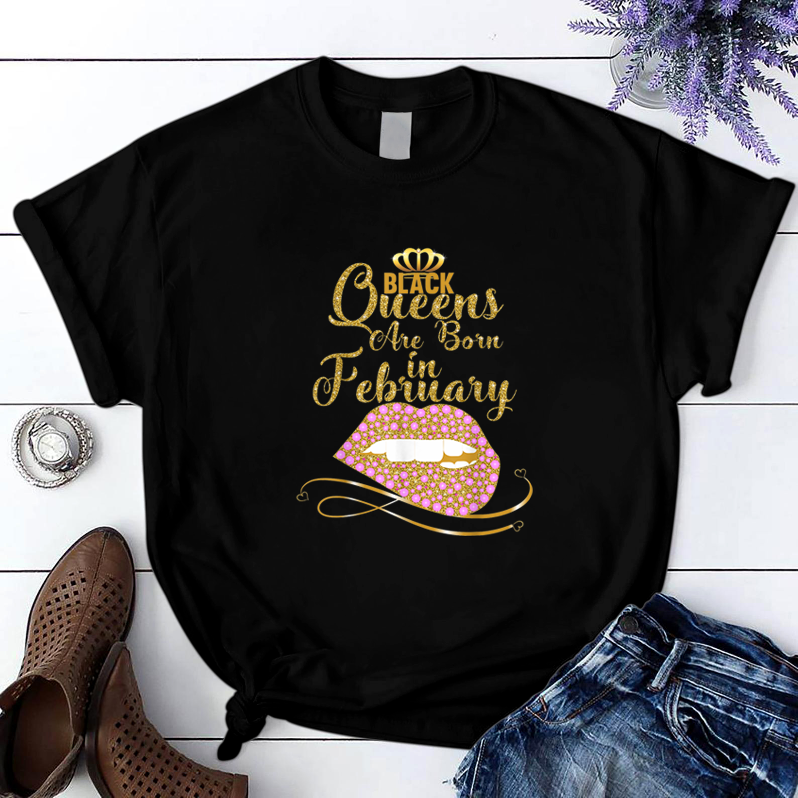 Black Queens Are Born In February T Shirt Black Women S-3Xl