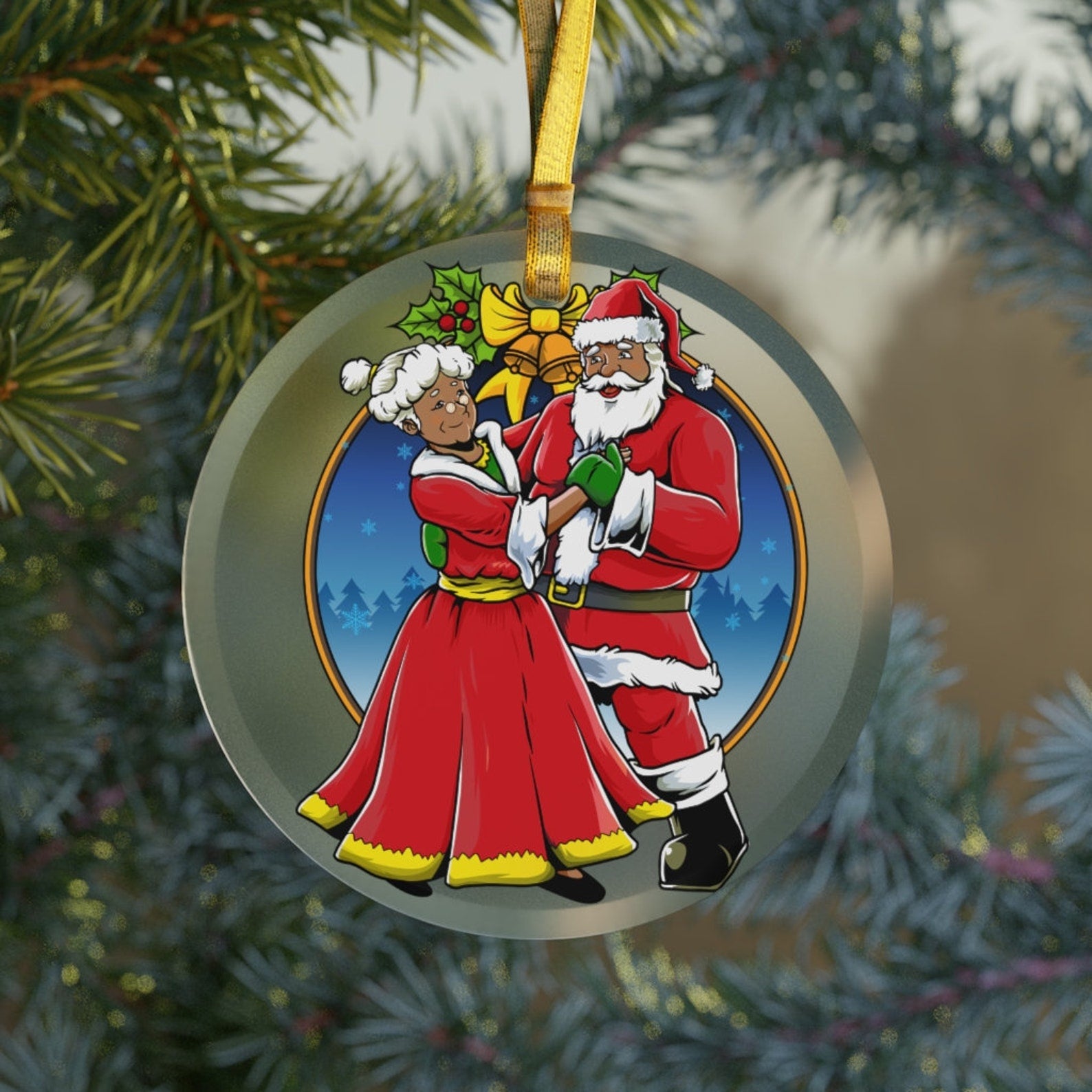 Black Santa And Mrs Claus Glassblack Girl Christmasafrican American Santa Claus Holiday Decoration G Christmas Ornament