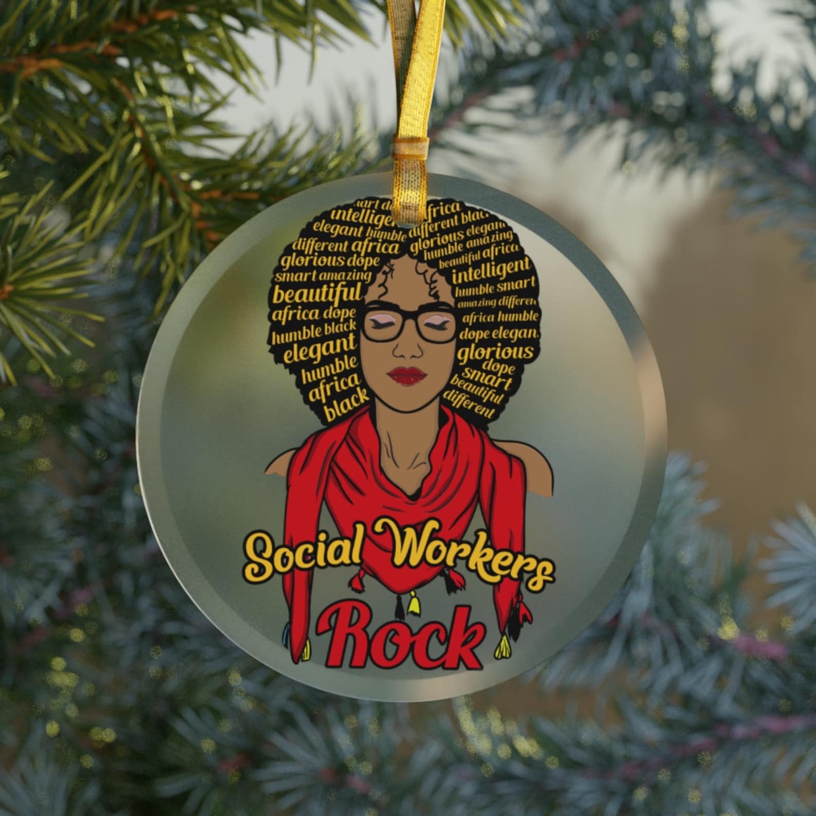 Black Social Worker Glassblack Girl Social Worker Giftmsw Giftsblack Social Workers Rock Christmas Ornament