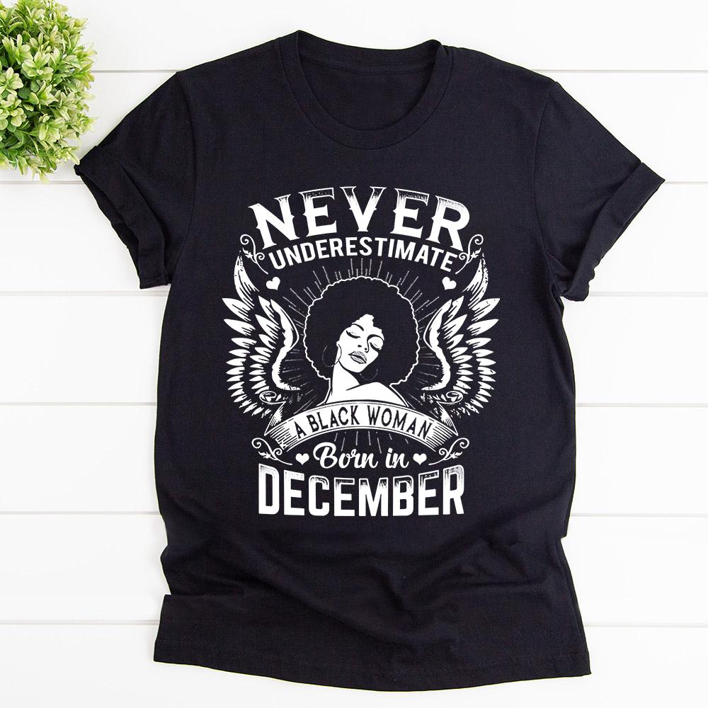 Black Woman Born In December Afro Hair Wings T Shirt Black Unisex S-6XL