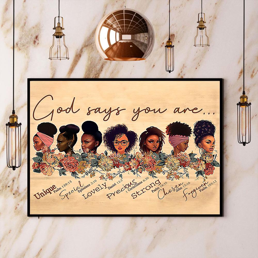 Black Woman God Says You Are Satin Poster Landscape No Frame