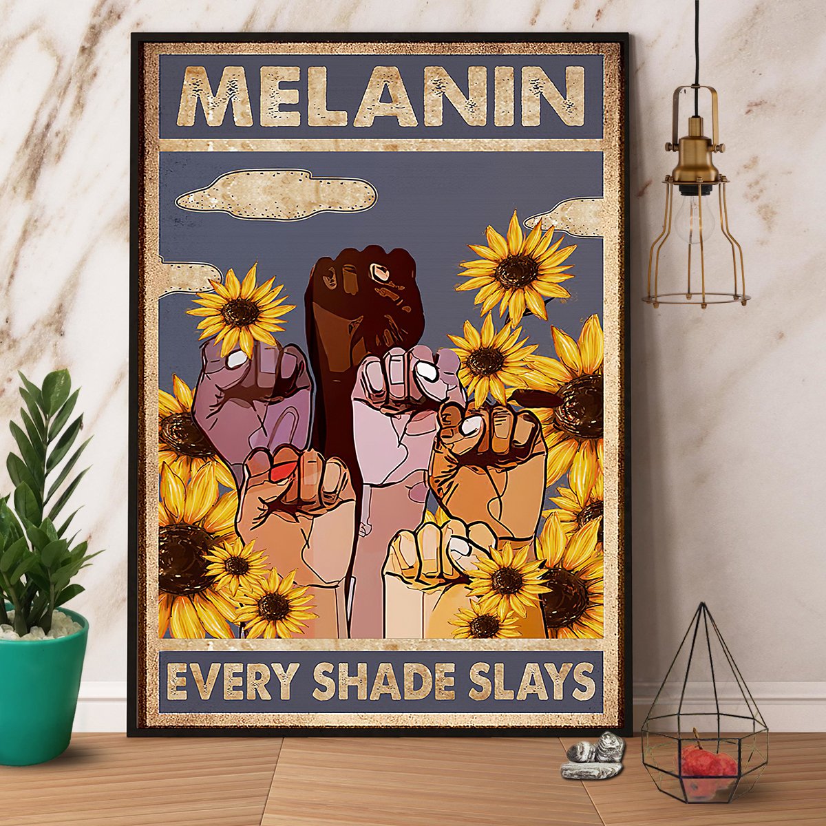 Black Woman Sunflower Melanin Every Shade Slays Satin Poster Portrait No Frame