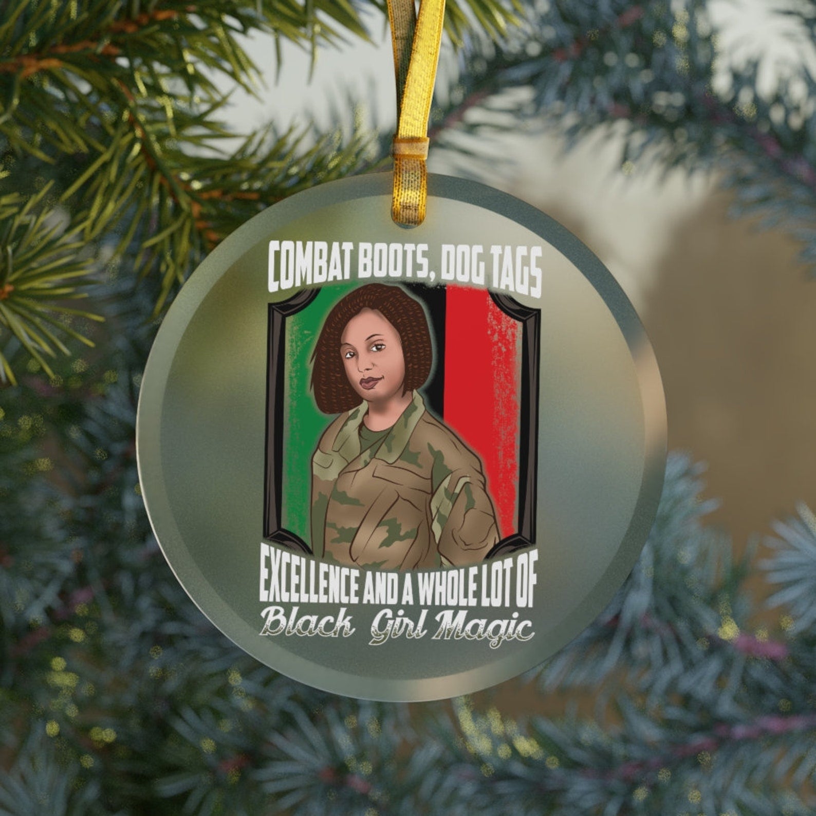 Black Woman Veteran Black Girl Soldier Military Holiday Giftblack Pride Pan African Flag Christmas Ornament