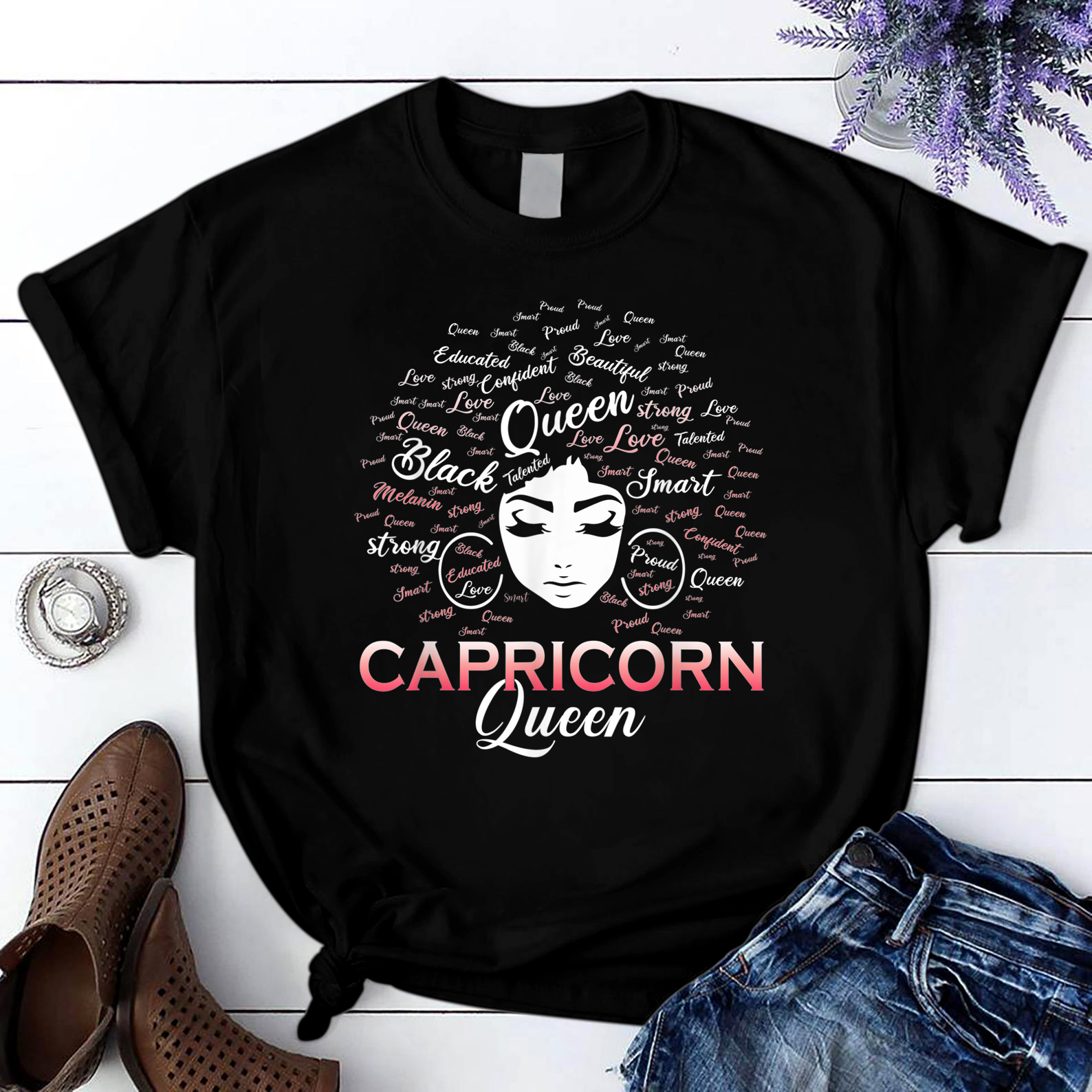 Black Women Capricorn Queen January Birthday T Shirt Black Unisex S-6XL