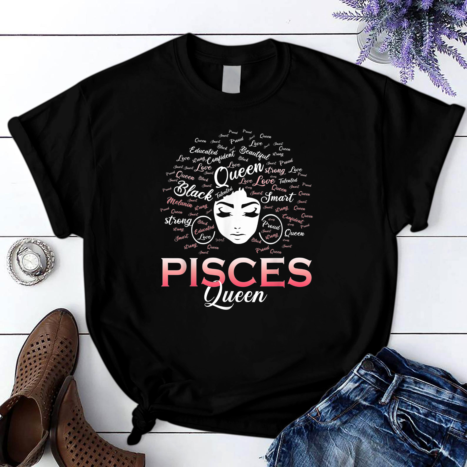 Black Women Pisces Queen March Birthday T Shirt Black Unisex S-6Xl