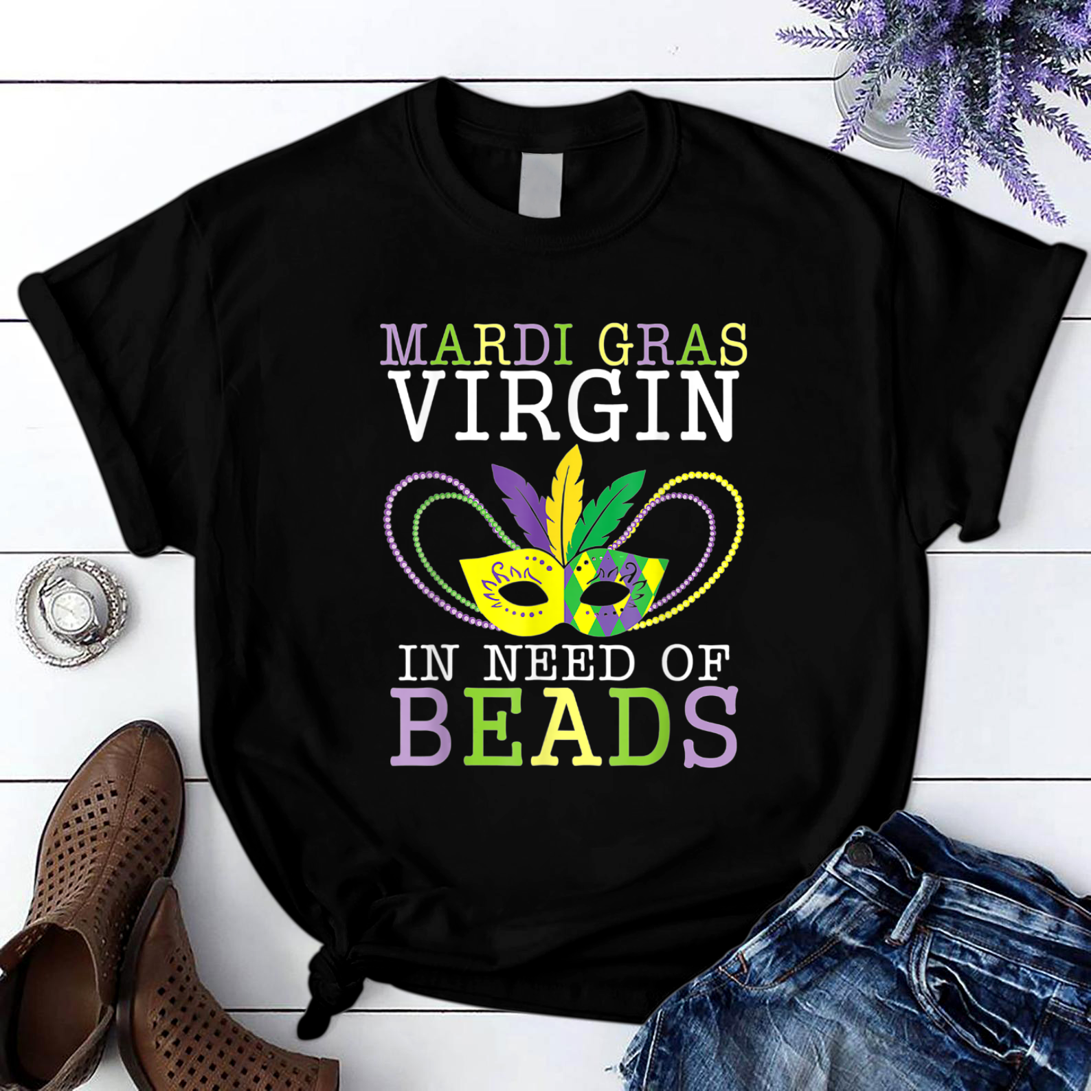 Blings Mardi Virgin In Need Of Beads Happy Mardi Gras T Shirt Black Unisex S-6Xl