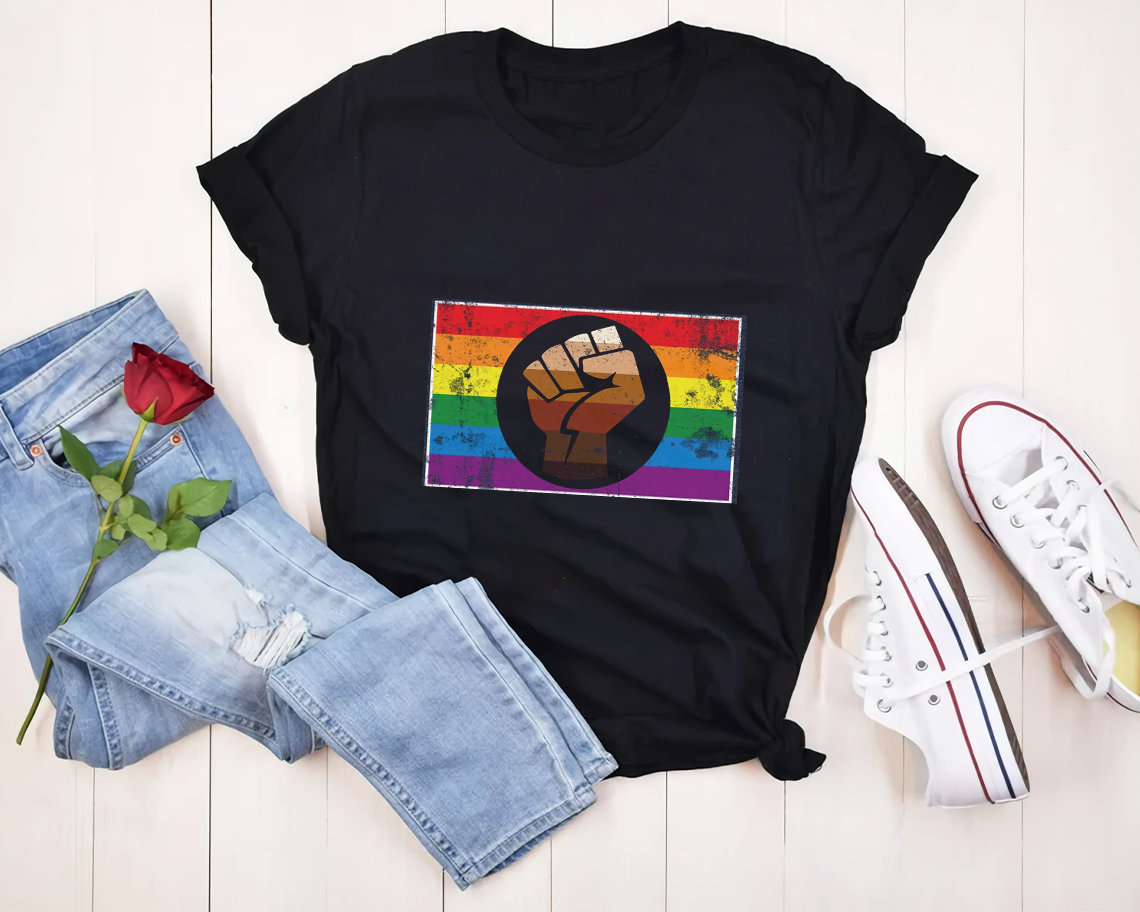 Blm Fist Pride Flag Vintage Pride Gay Lgbt T-shirt Unisex S-6xl