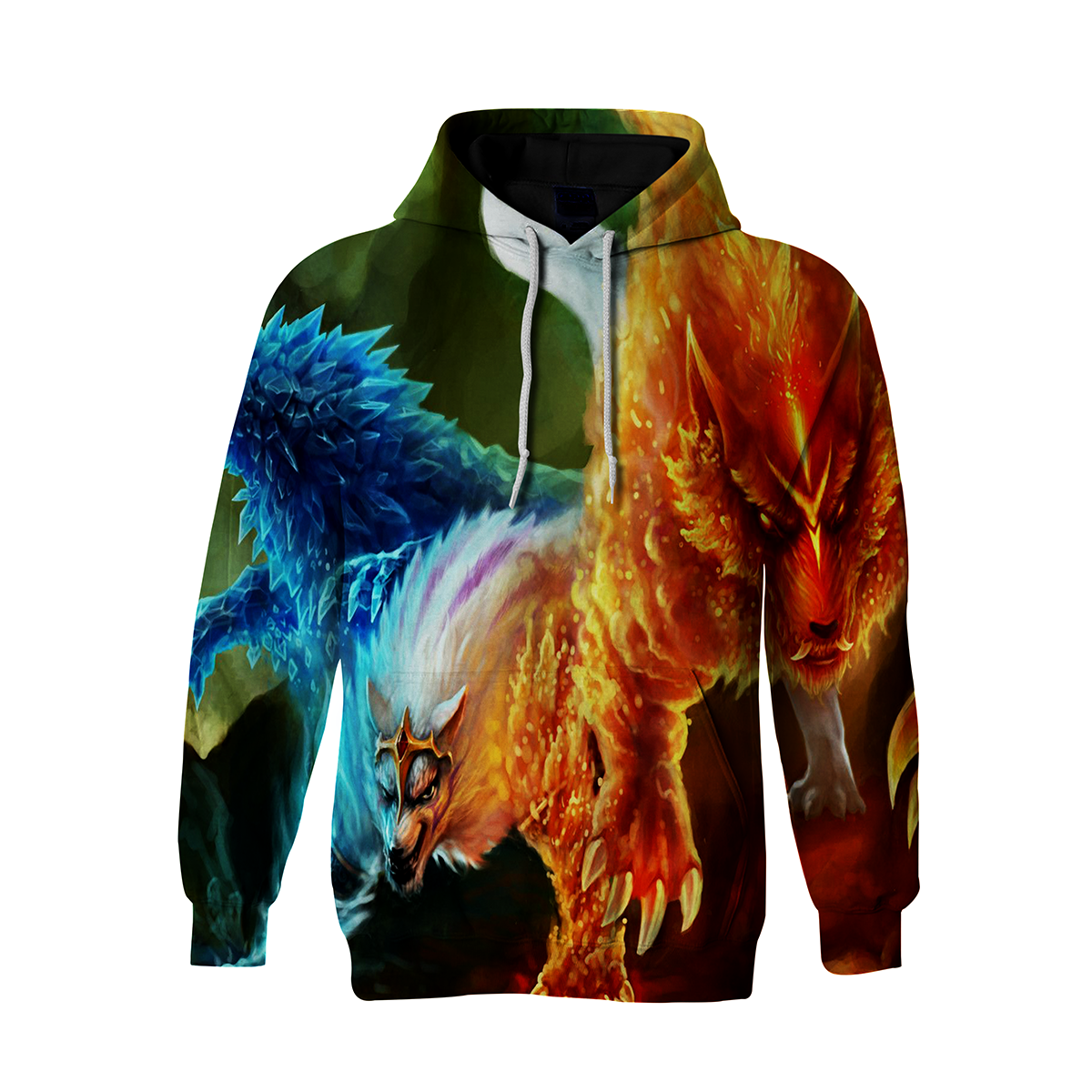 Block Cartoon Wolf Print Pullover Hoodie 3D Print Full S-5XL