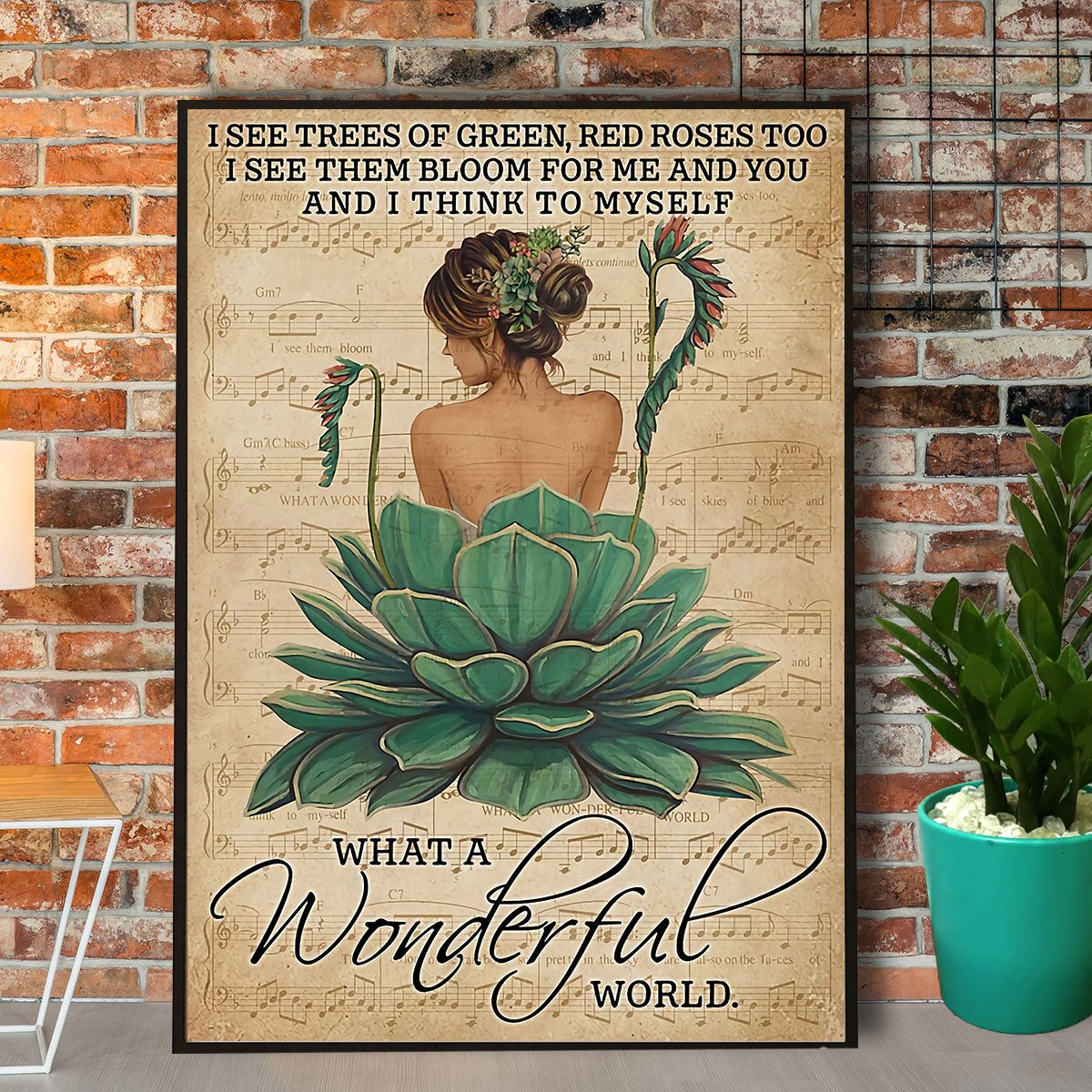 Bloom Succulent Girl What A Wonderful World Satin Poster Portrait No Frame