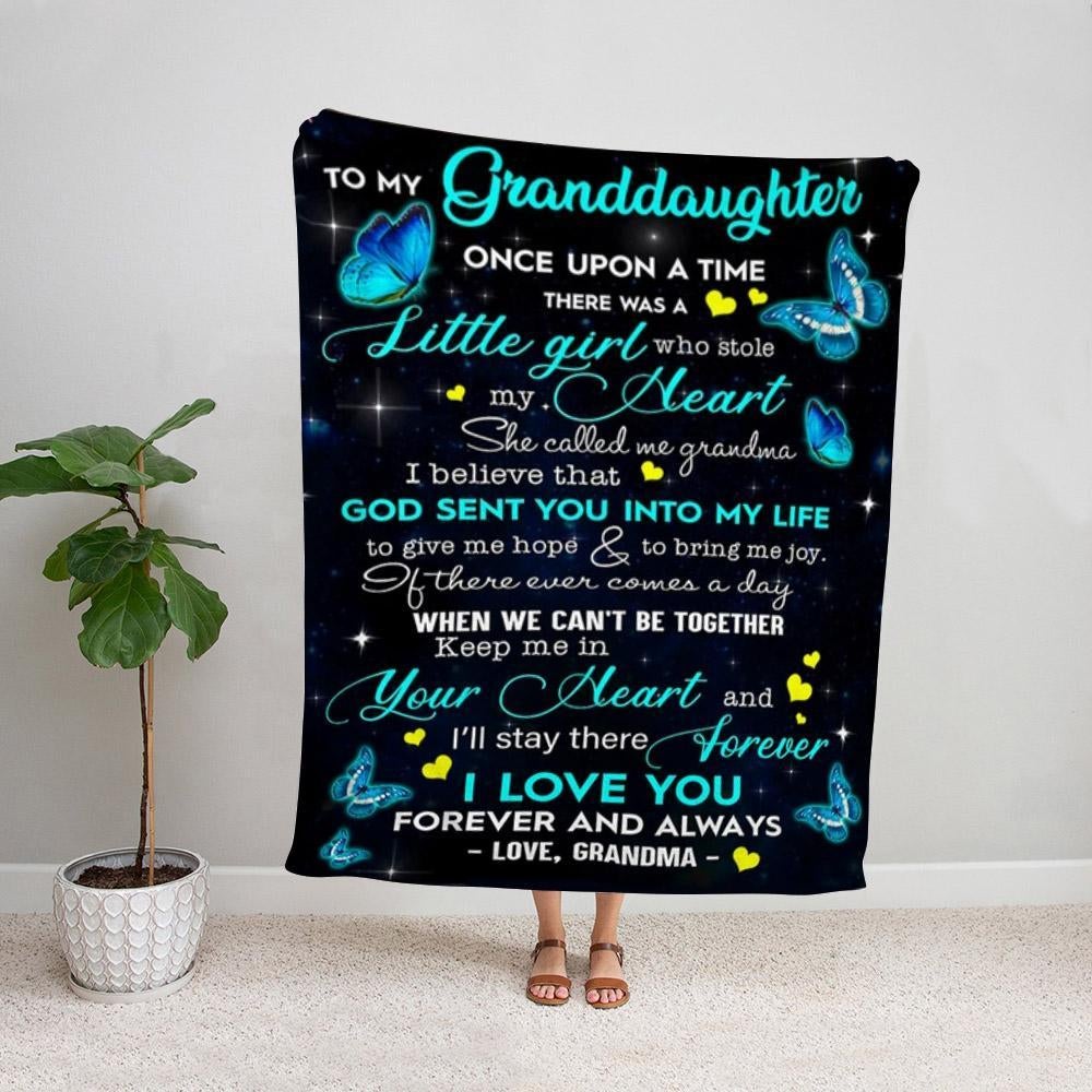 Blue butterflies grandma to my granddaughter I love you forever and always Fleece Blanket