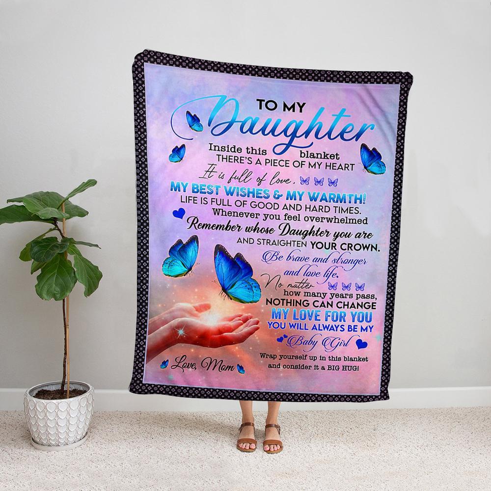 Blue butterflies to my daughter from mom nothing can change my love for you my baby girl soft Fleece Blanket