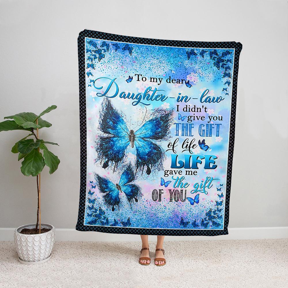 Blue butterflies to my dear daughter in law life gave me the gift of you family soft Fleece Blanket