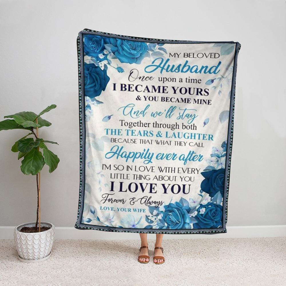 Blue roses wife to my beloved husband i'm so in love with every little thing about you Fleece Blanket