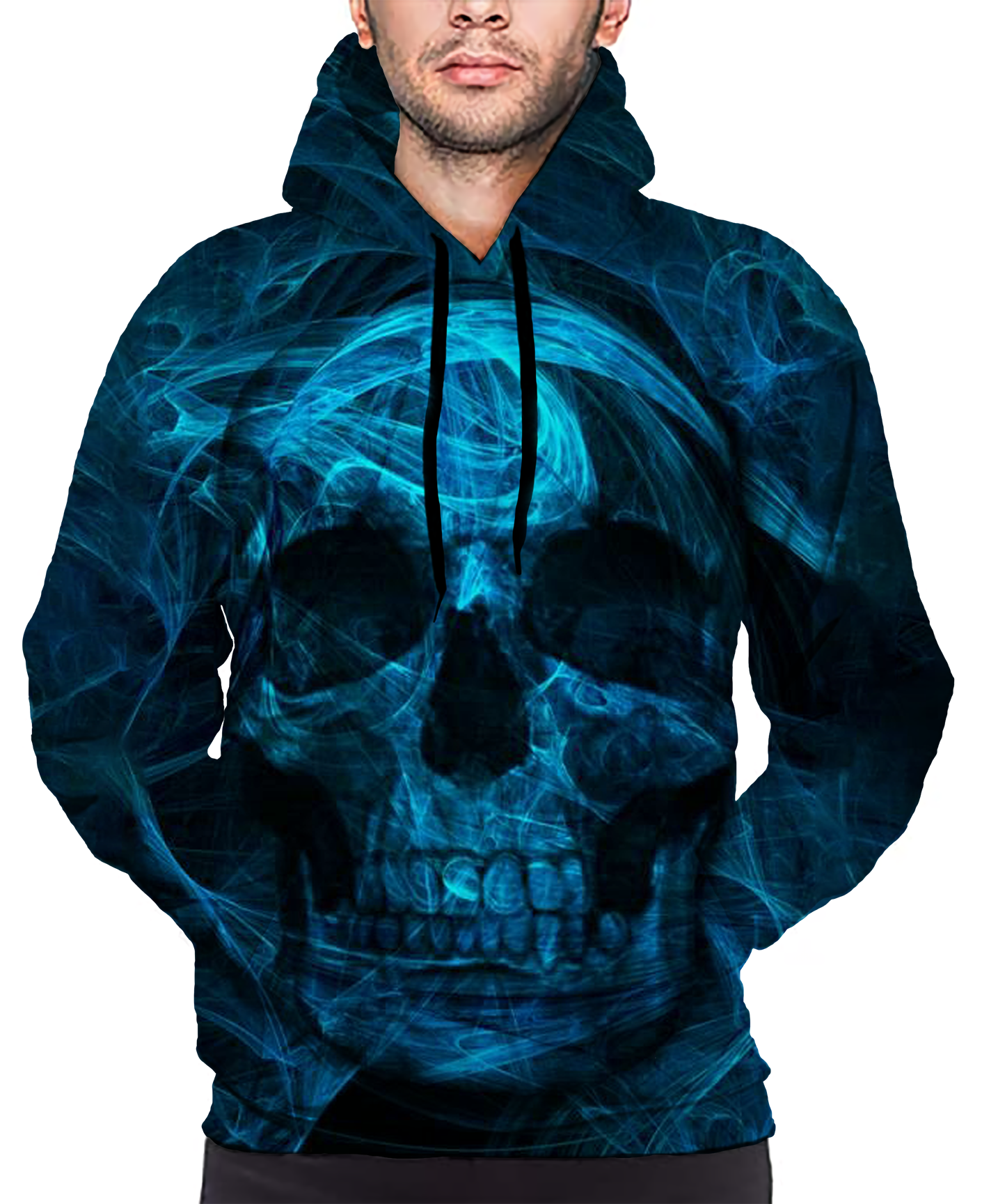 Blue Smoke Skull Print Long Sleeve Pullover Hoodie 3D Print Full S-5XL