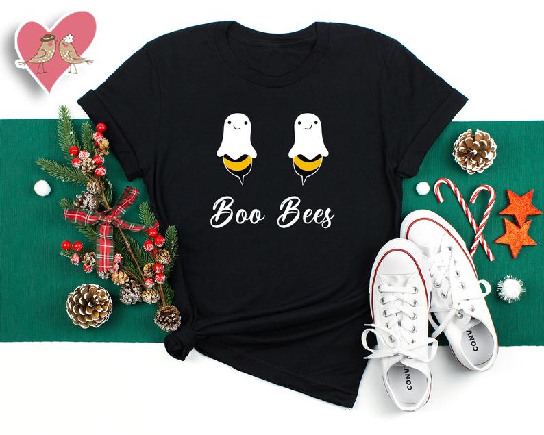 Boo Bees Halloween Christmas T Shirt Black, Unisex, S-6XL