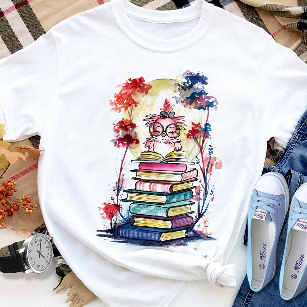 Book and owl books lovers Women T Shirt White S-3XL