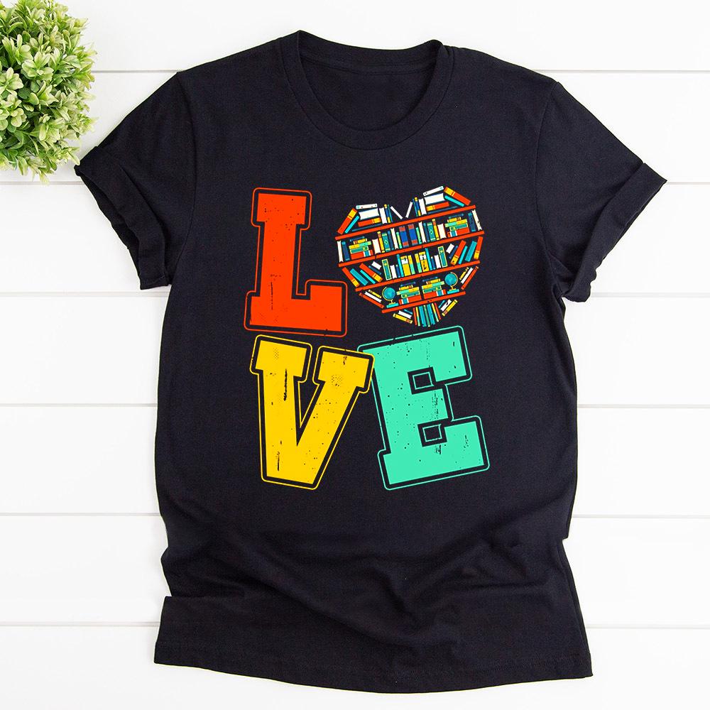 Book Heart Love Love Time Read Book T Shirt Black Unisex S-6XL