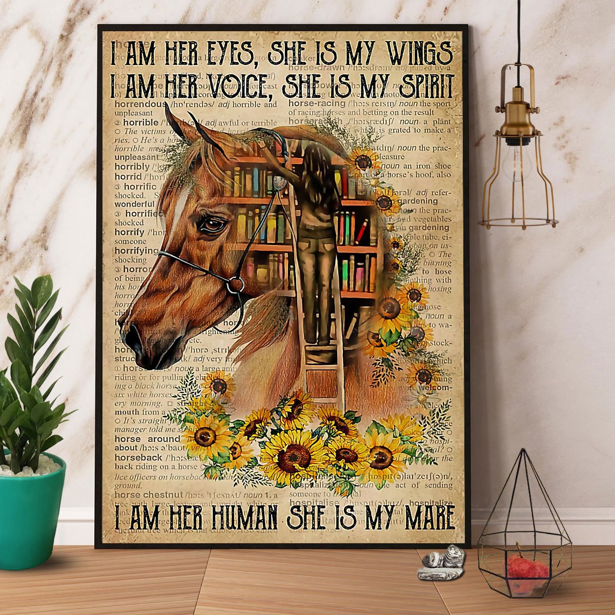 Book Horse & Sunflower I Am Her Eyes She Is My Wings Satin Poster Portrait No Frame