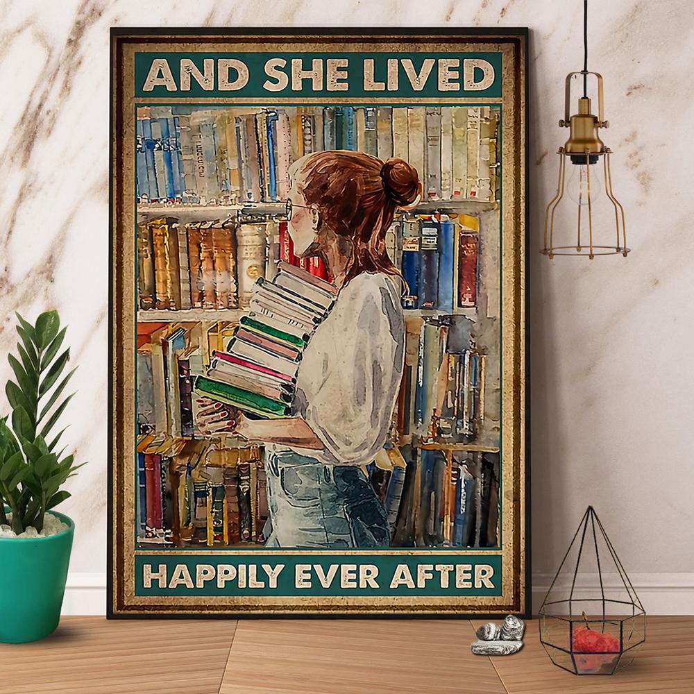 Books And She Lived Happily Ever After Satin Poster Portrait No Frame