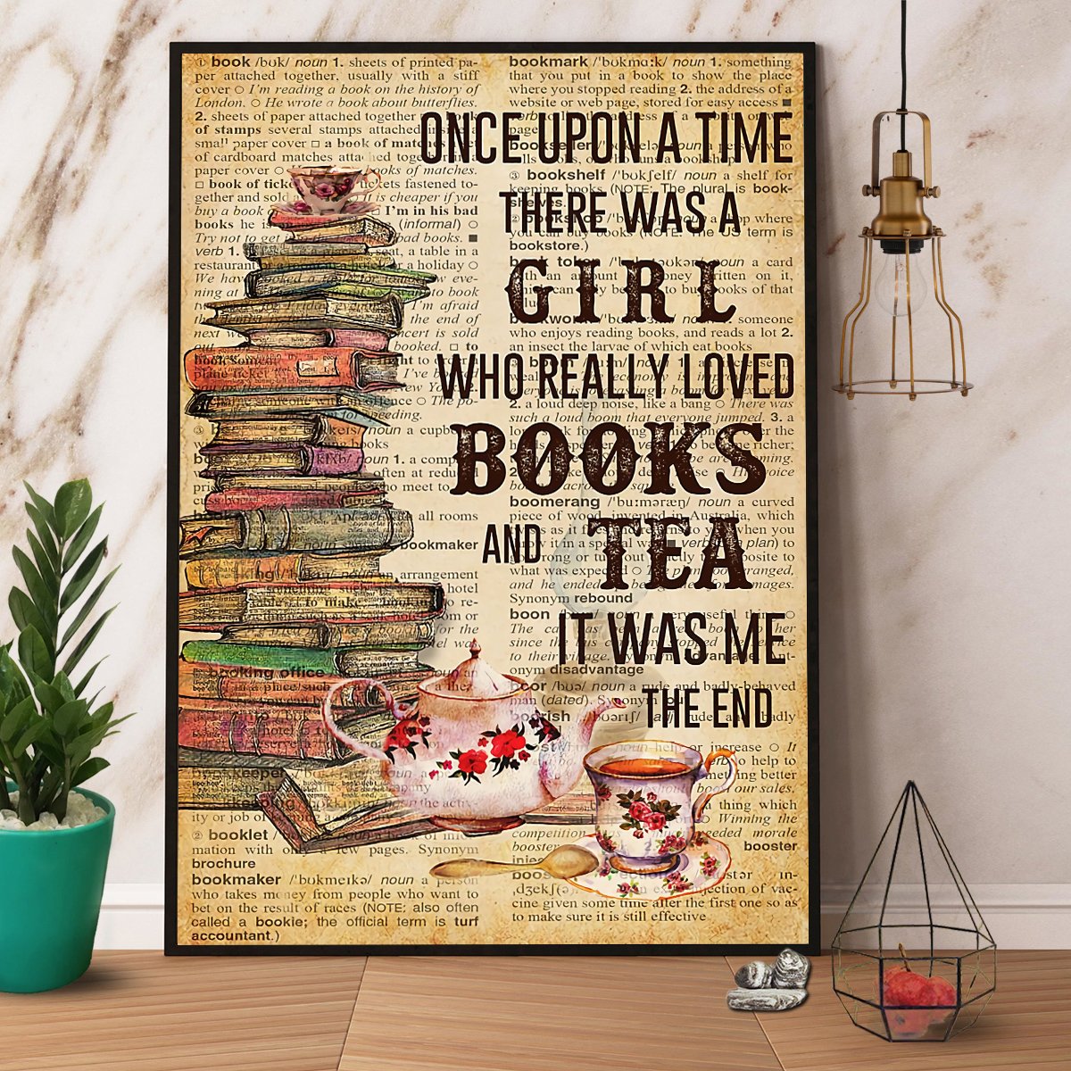 Books And Tea There Was A Girl Who Really Loved Books And Tea Satin Poster Portrait No Frame