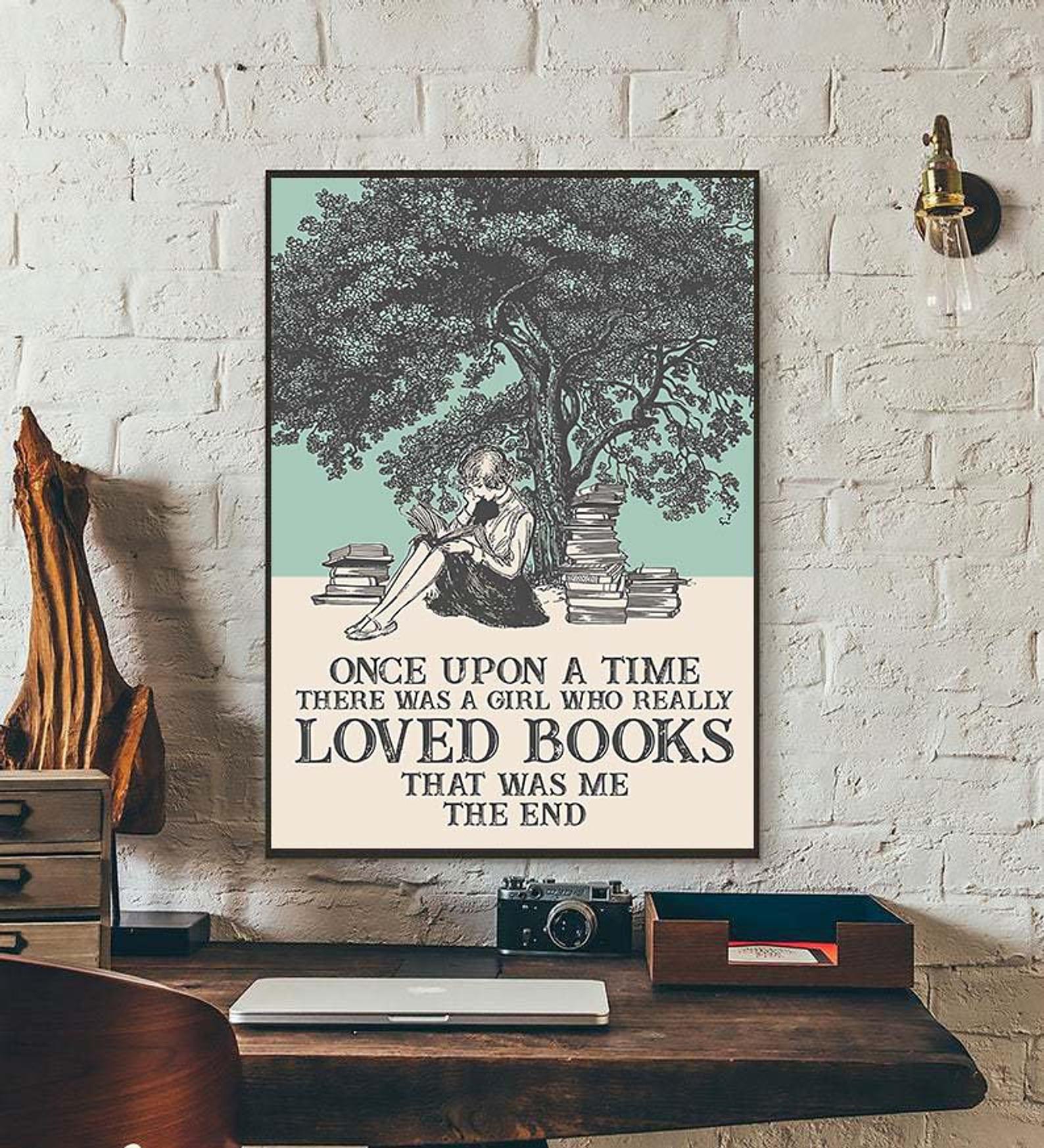 Books Girl loved books Love Book Love Reading Vintage Satin Poster Portrait no Frame