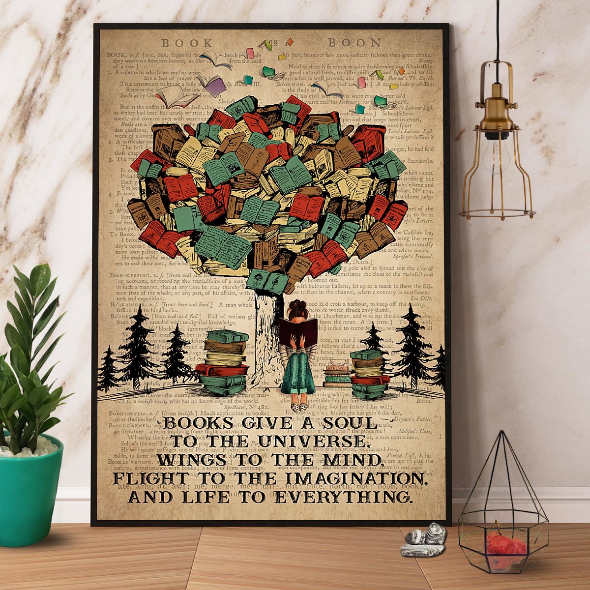 Books Give A Soul To The Universe Wings To The Mind Vintage Satin Poster Portrait No Frame