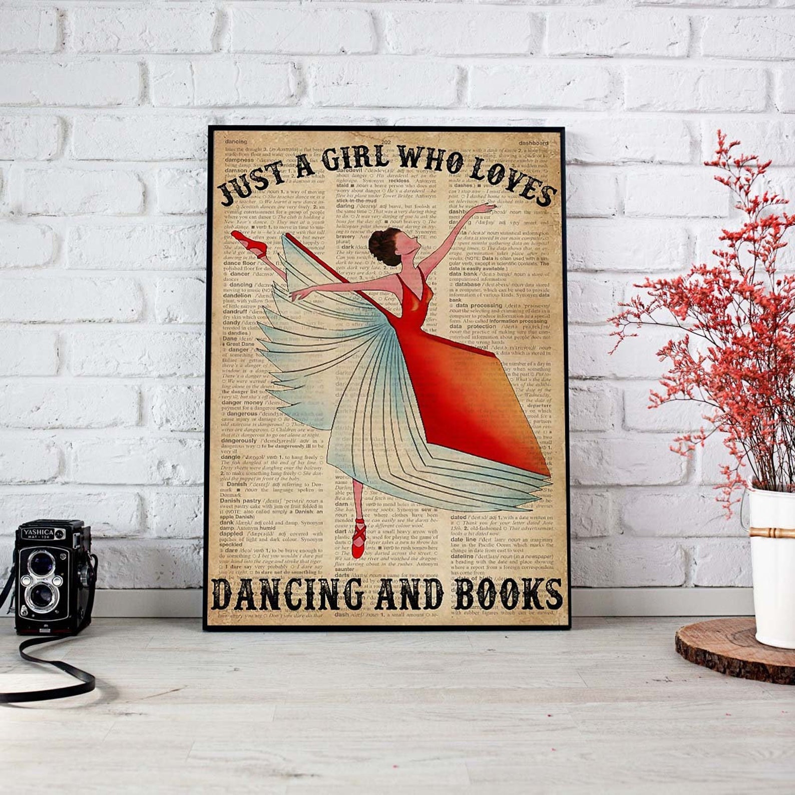 Books Just a Girl Who loves Dancing and Books Girl loved books Love Book Love Reading Vintage Satin Poster Portrait no Frame