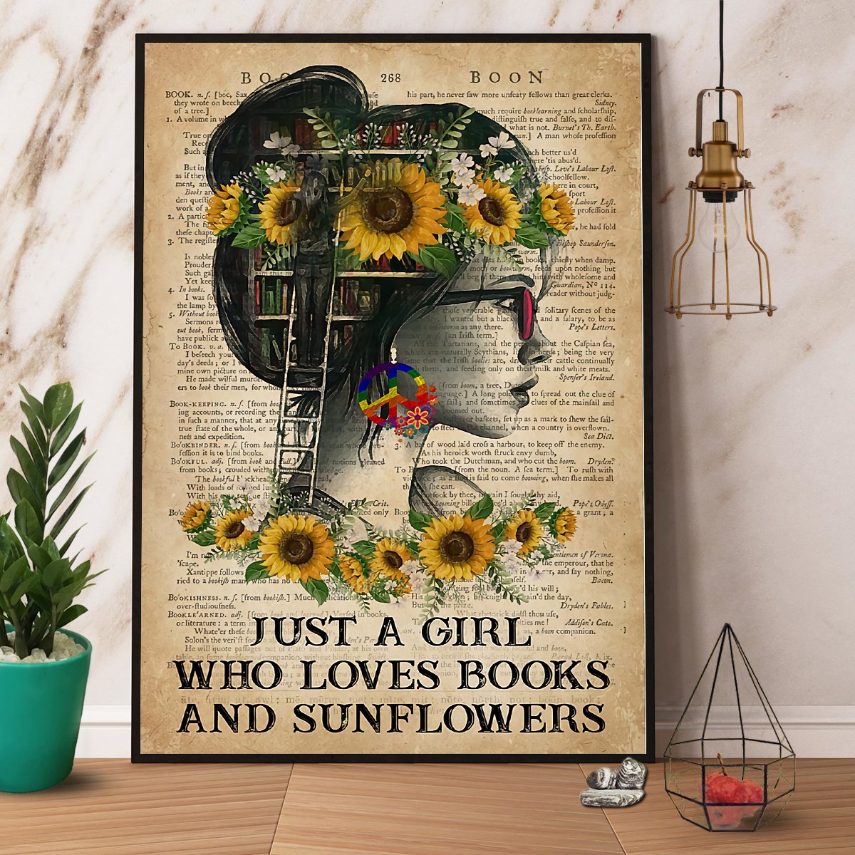 Books & Sunflower Just A Girl Who Loves Books And Sunflowers Satin Poster Portrait No Frame