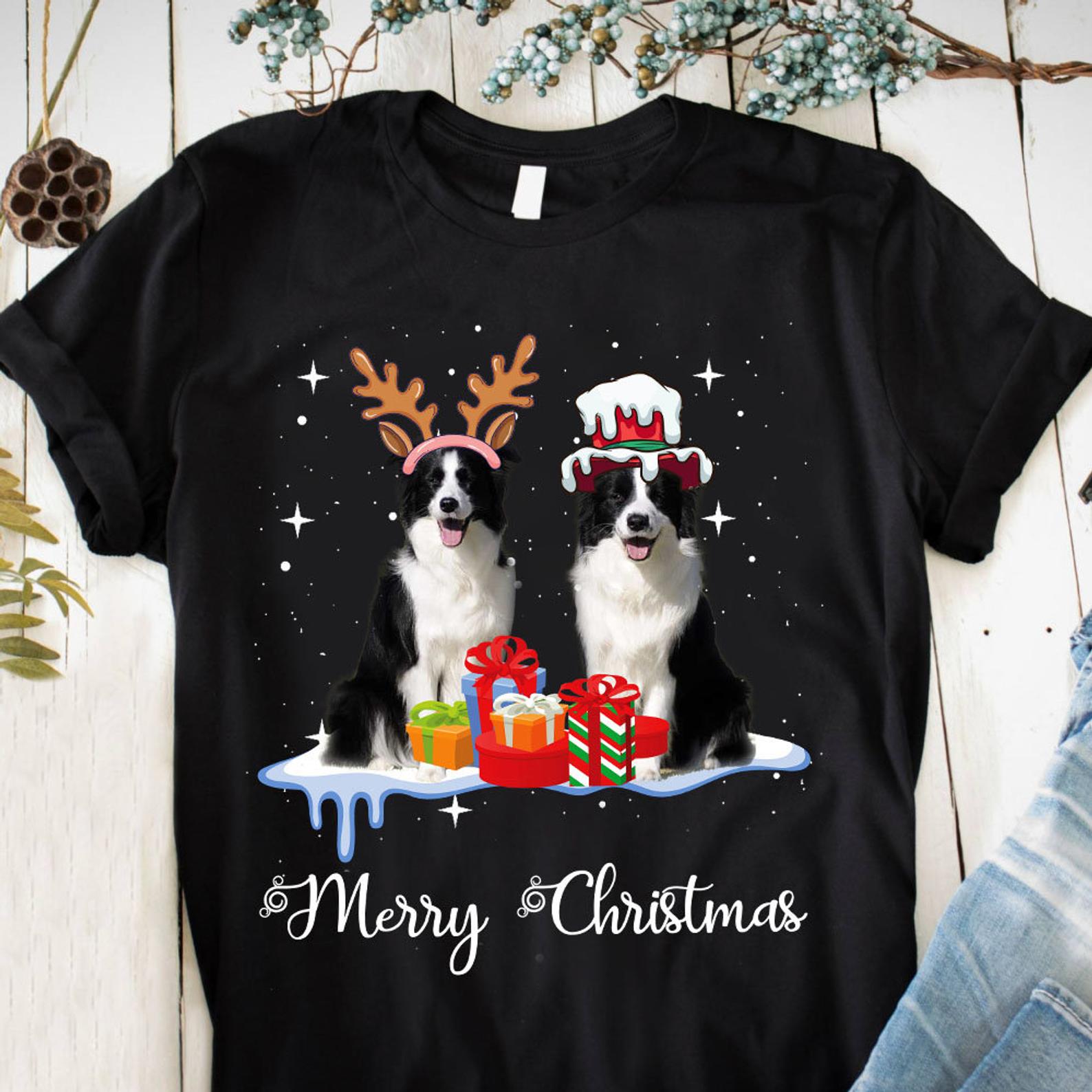 Border Collie Christmas Merry Christmas T Shirt Black, Unisex, S-6XL