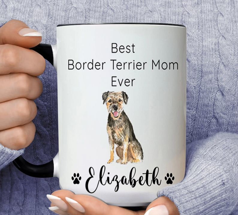 Border Terrier Mom Ever Personalized Name Elizabeth Inner Color Accent Mug 11oz Coffee Tea Cup