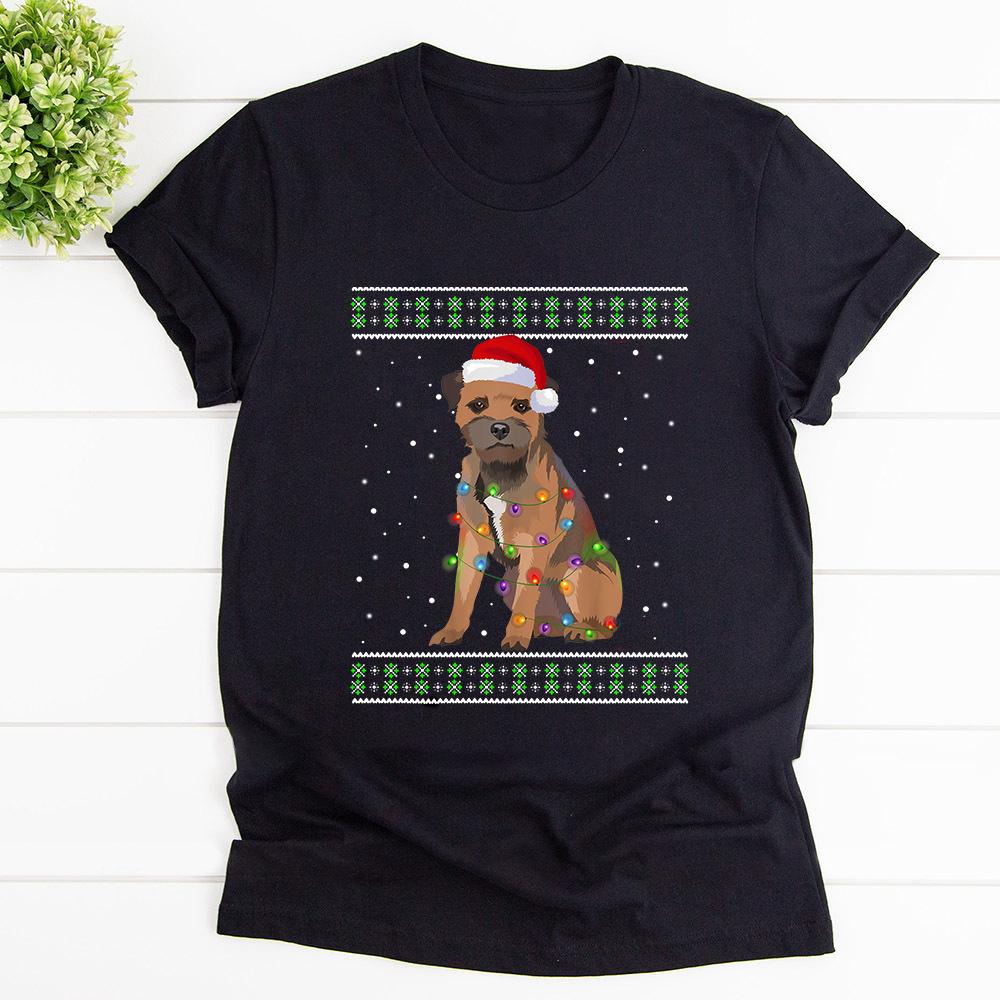 Border terrier wearing santa claus christmas dog lovers T Shirt Black Unisex S-6XL