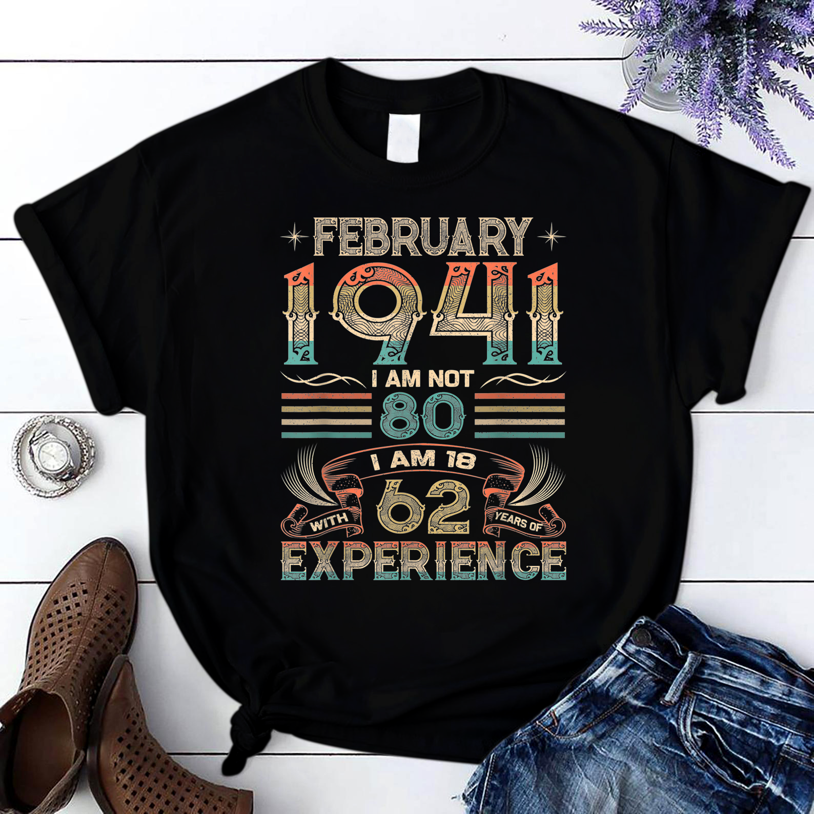 Born February 1941 80Th Birthday Gift 80 Year Old T Shirt Black Unisex S-6Xl