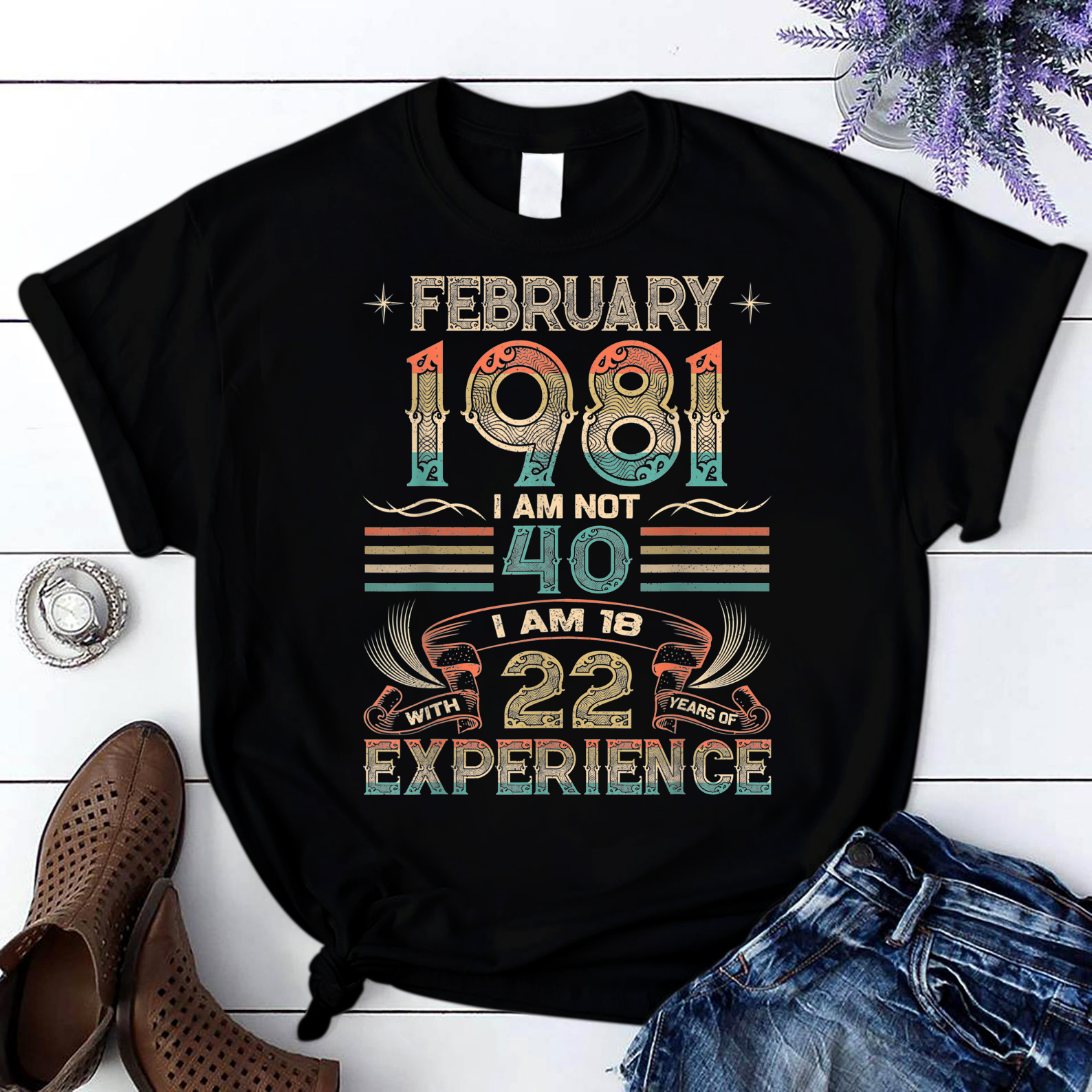 Born February 1981 40Th Birthday Gift 40 Year Old T Shirt Black Unisex S-6Xl