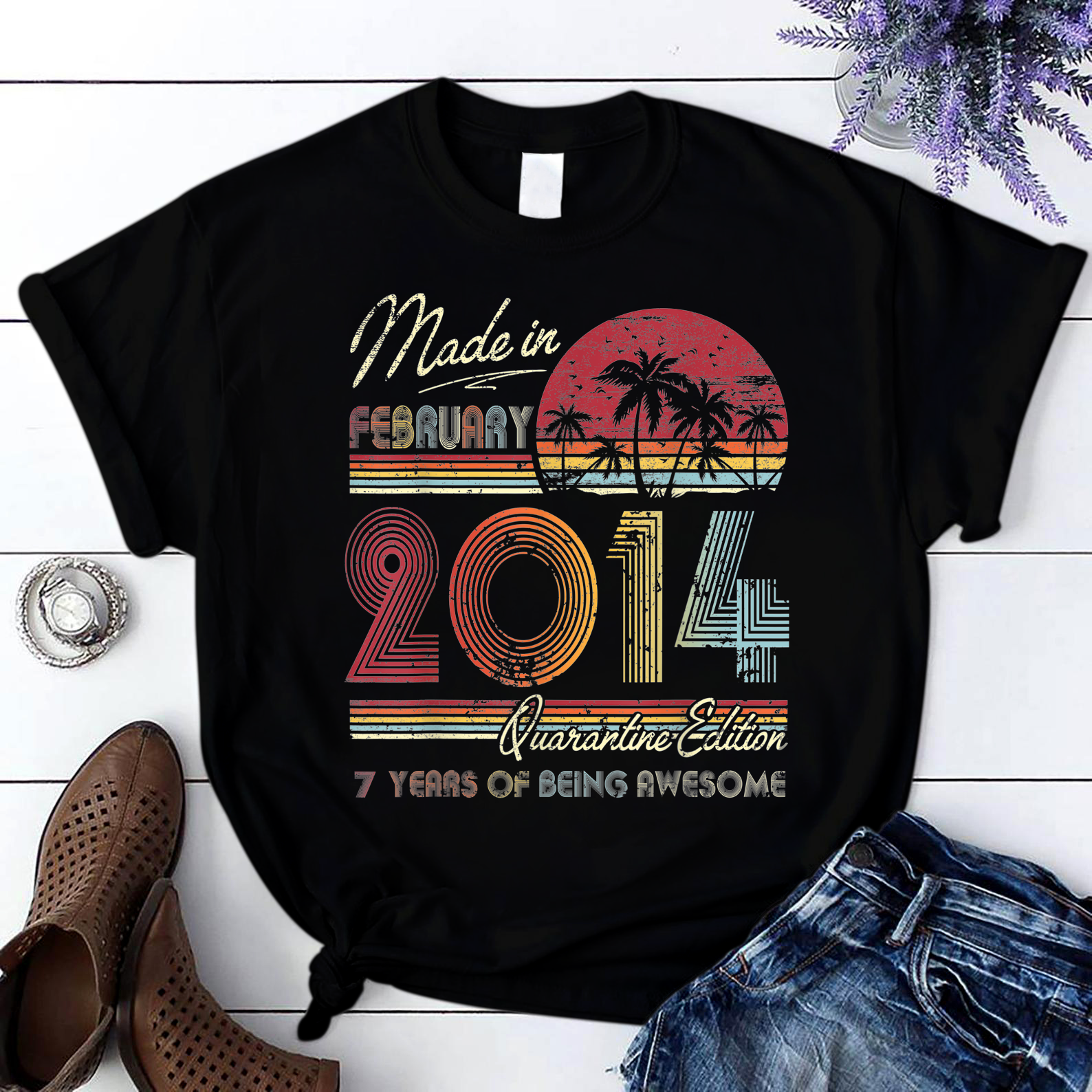 Born February 2014 7Th Quarantine Bithday Gift Made In 2014 T Shirt Black Unisex S-6Xl