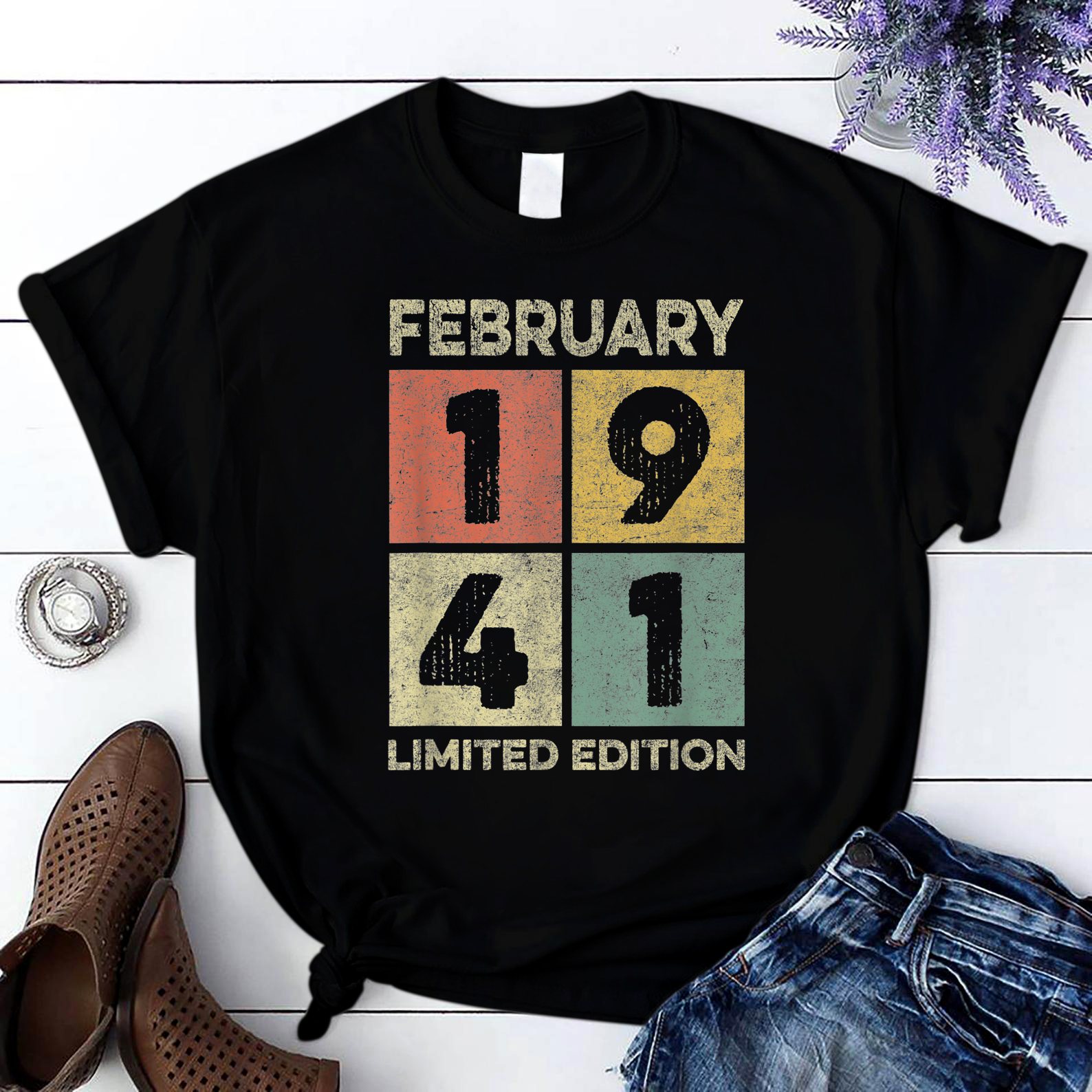 Born In February 1941 80Th Birthday Decorations Gifts 80 Yr T Shirt Black Unisex S-6Xl