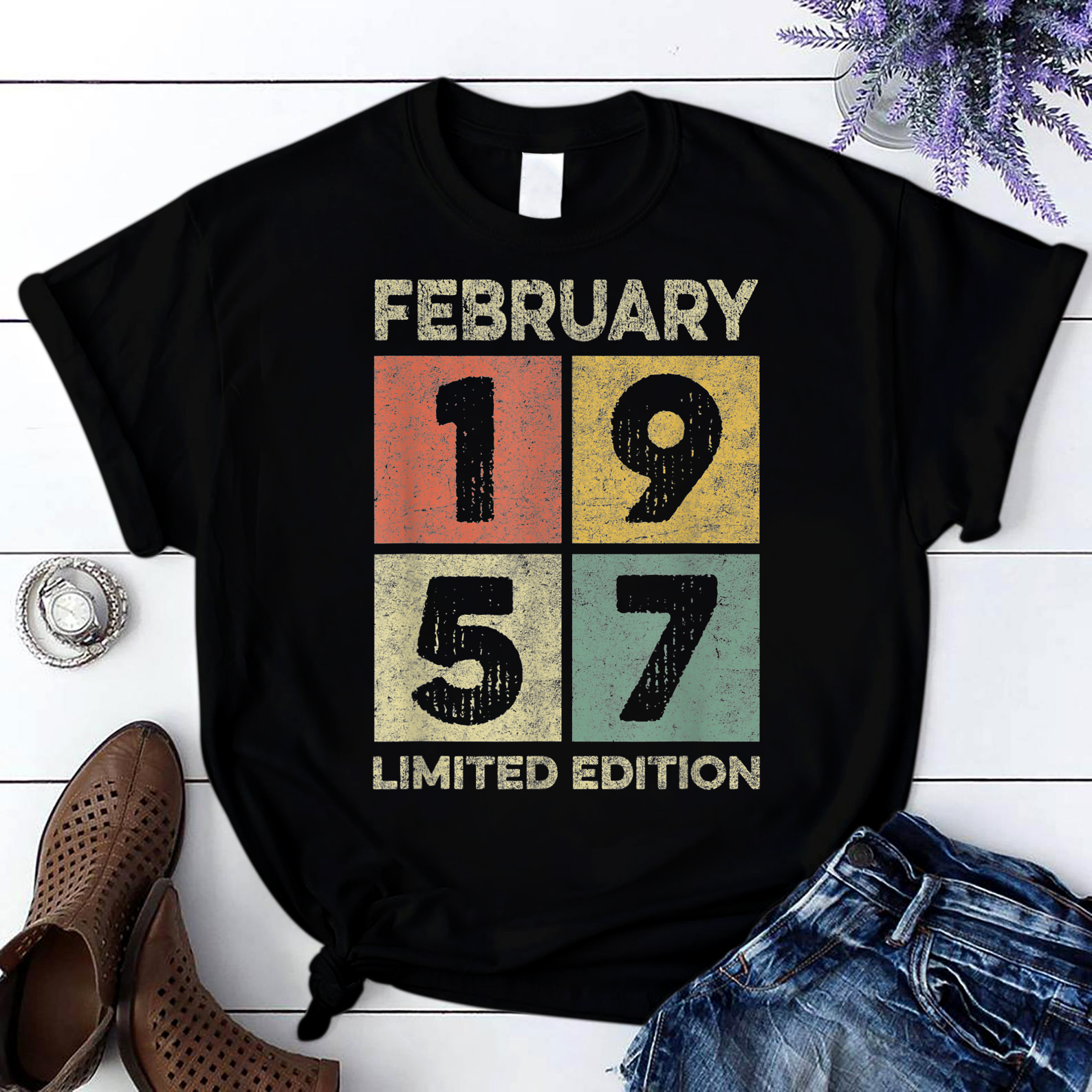 Born In February 1957 64Th Birthday Decorations Gifts 64 Yr T Shirt Black Unisex S-6Xl