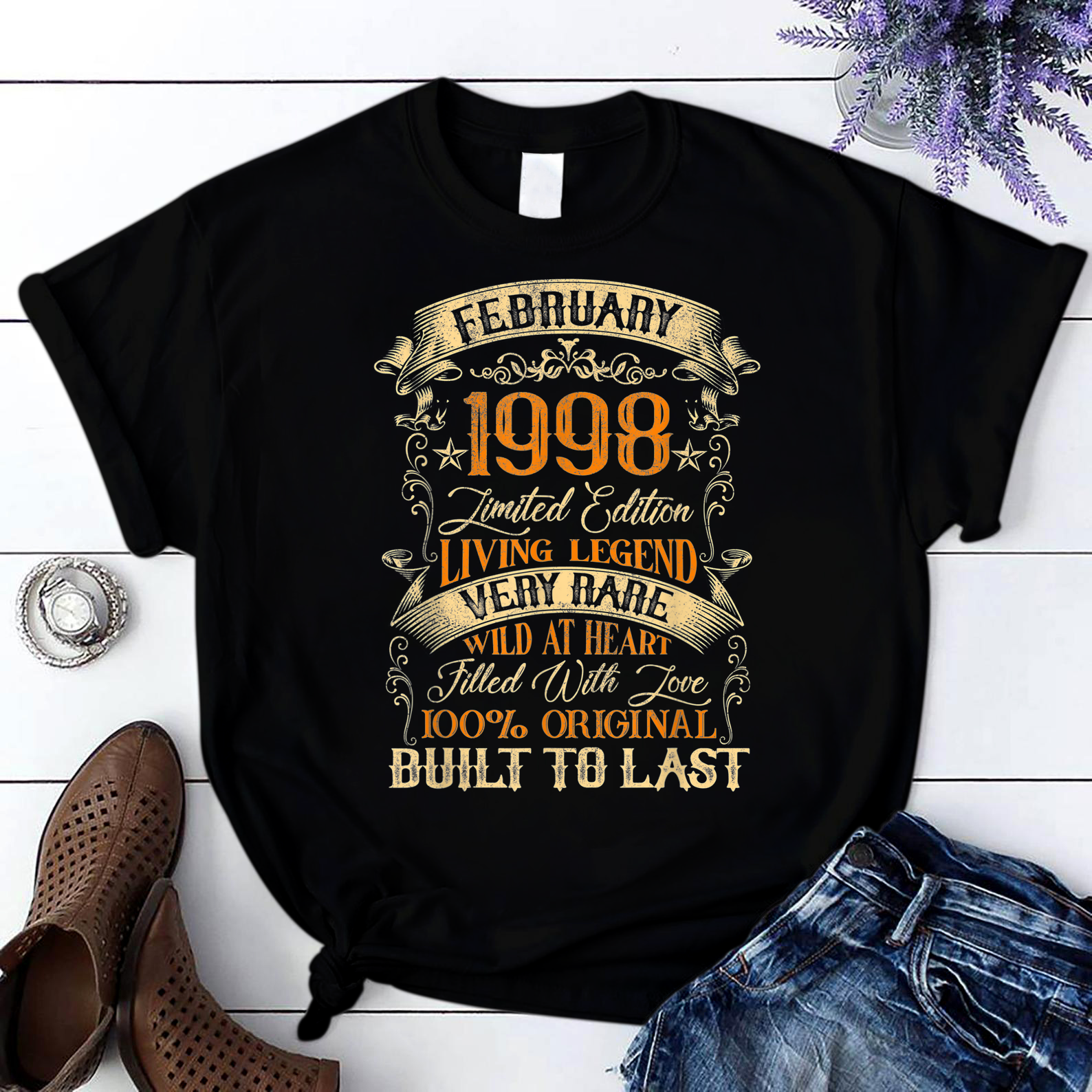 Born In February 1998 Vintage 23 Years Old 23Rd Birthday T Shirt Black Unisex S-6Xl