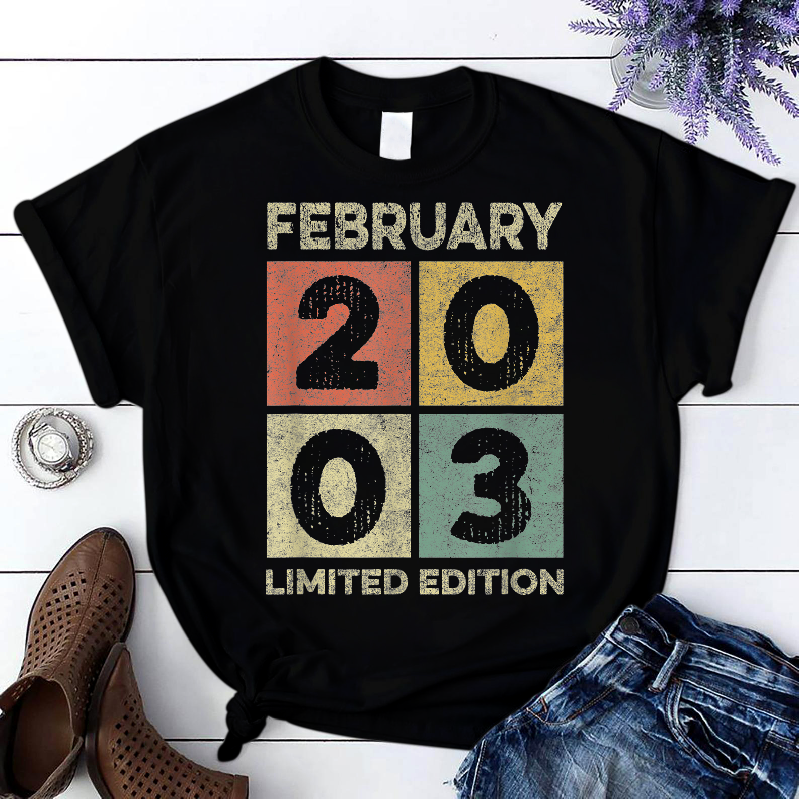 Born In February 2003 18Th Birthday Decorations Gifts 18 Yr T Shirt Black Unisex S-6Xl