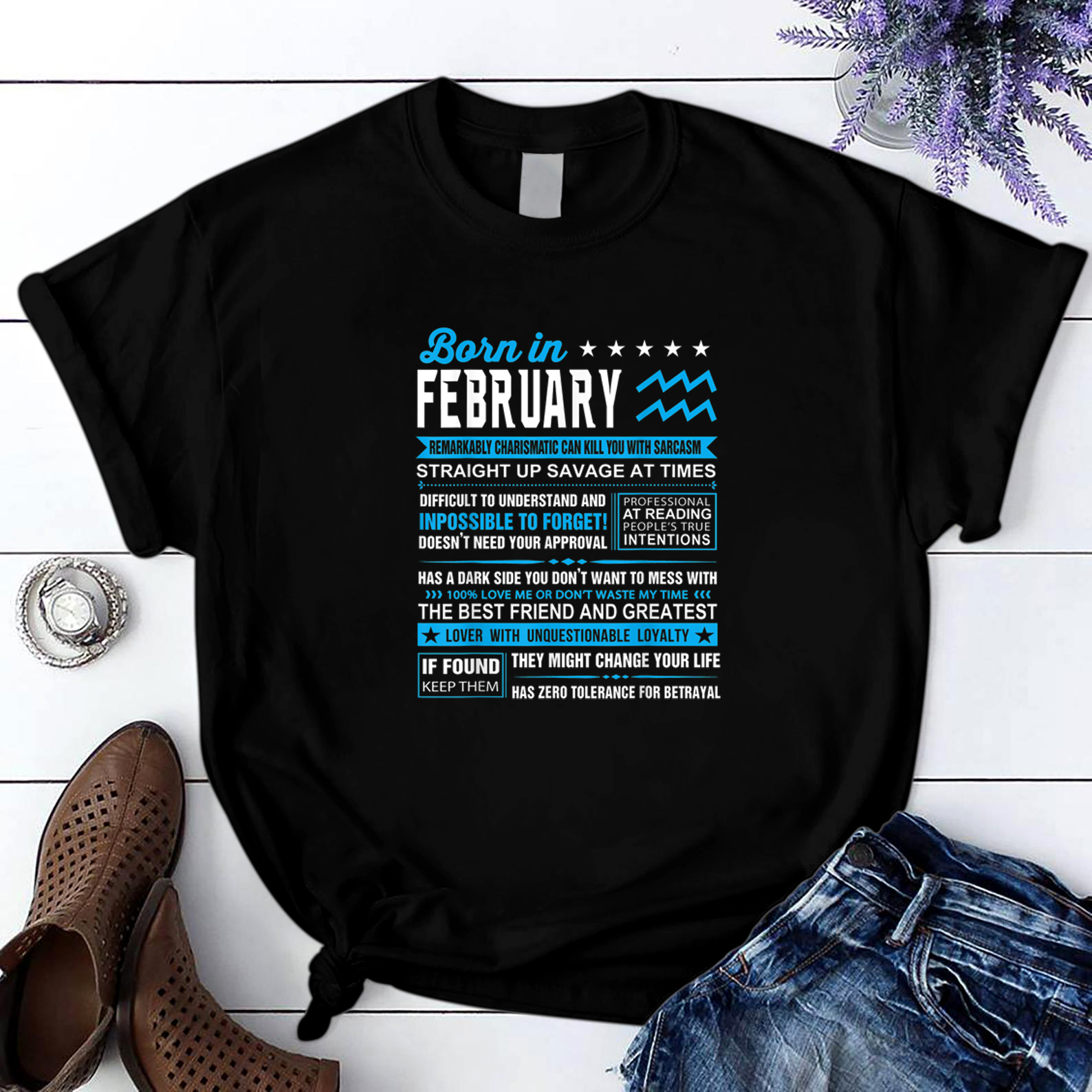 Born In February Aquarius T Shirt Black Unisex S-6Xl