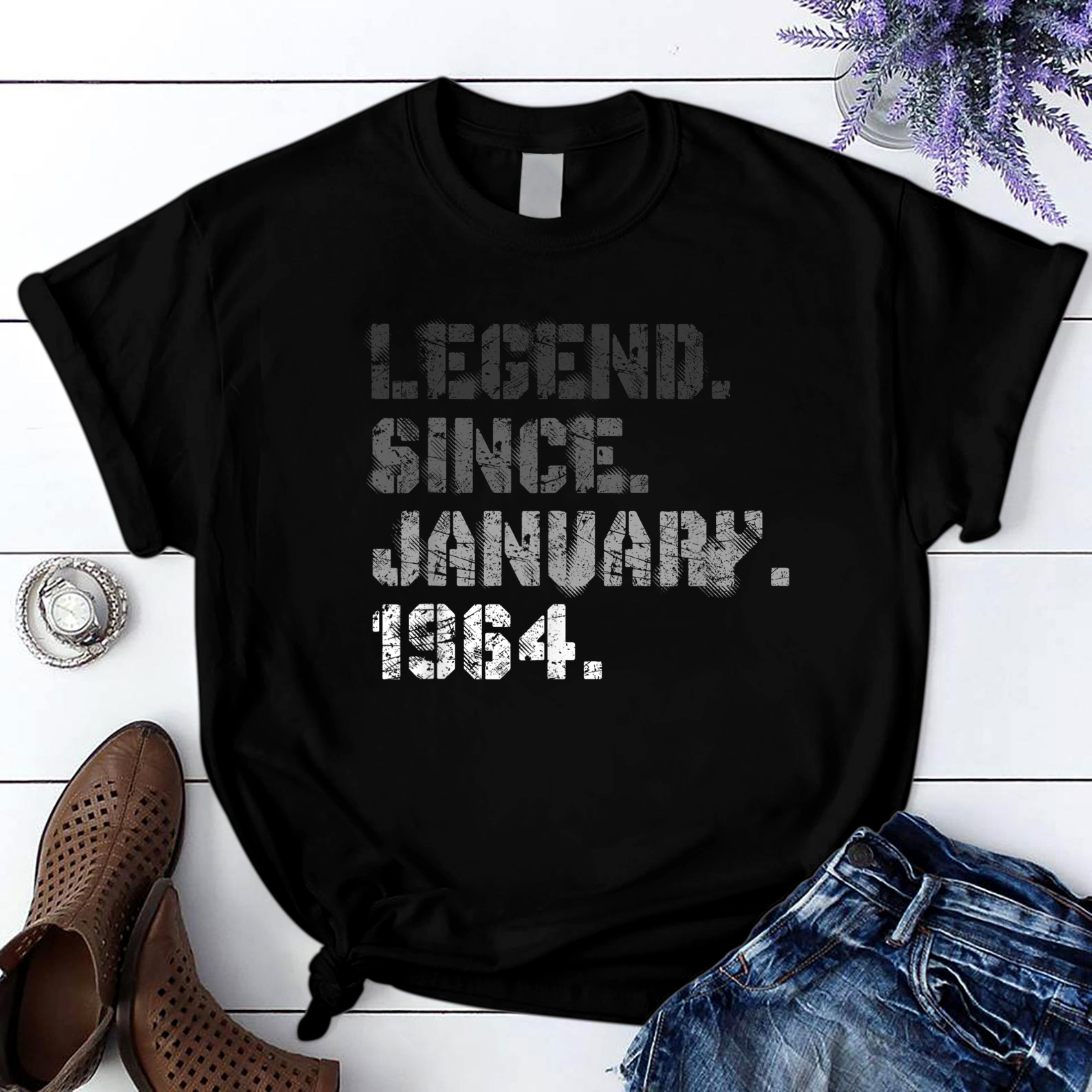 Born In January 1964 Legend 57 Yrs Old 57th Birthday T Shirt Black Unisex S-6XL