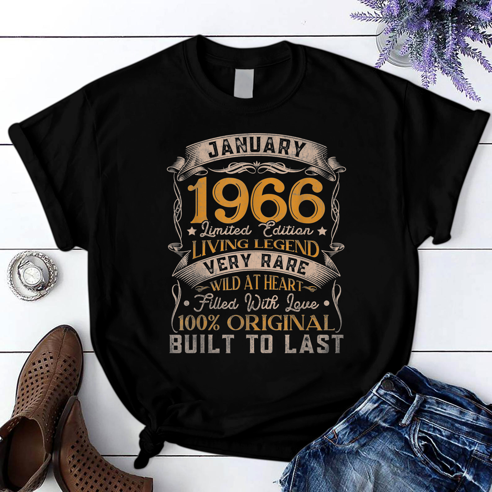 Born In January 1966 Vintage 55th Birthday Gift 55 Years Old T Shirt Black Unisex S-6XL